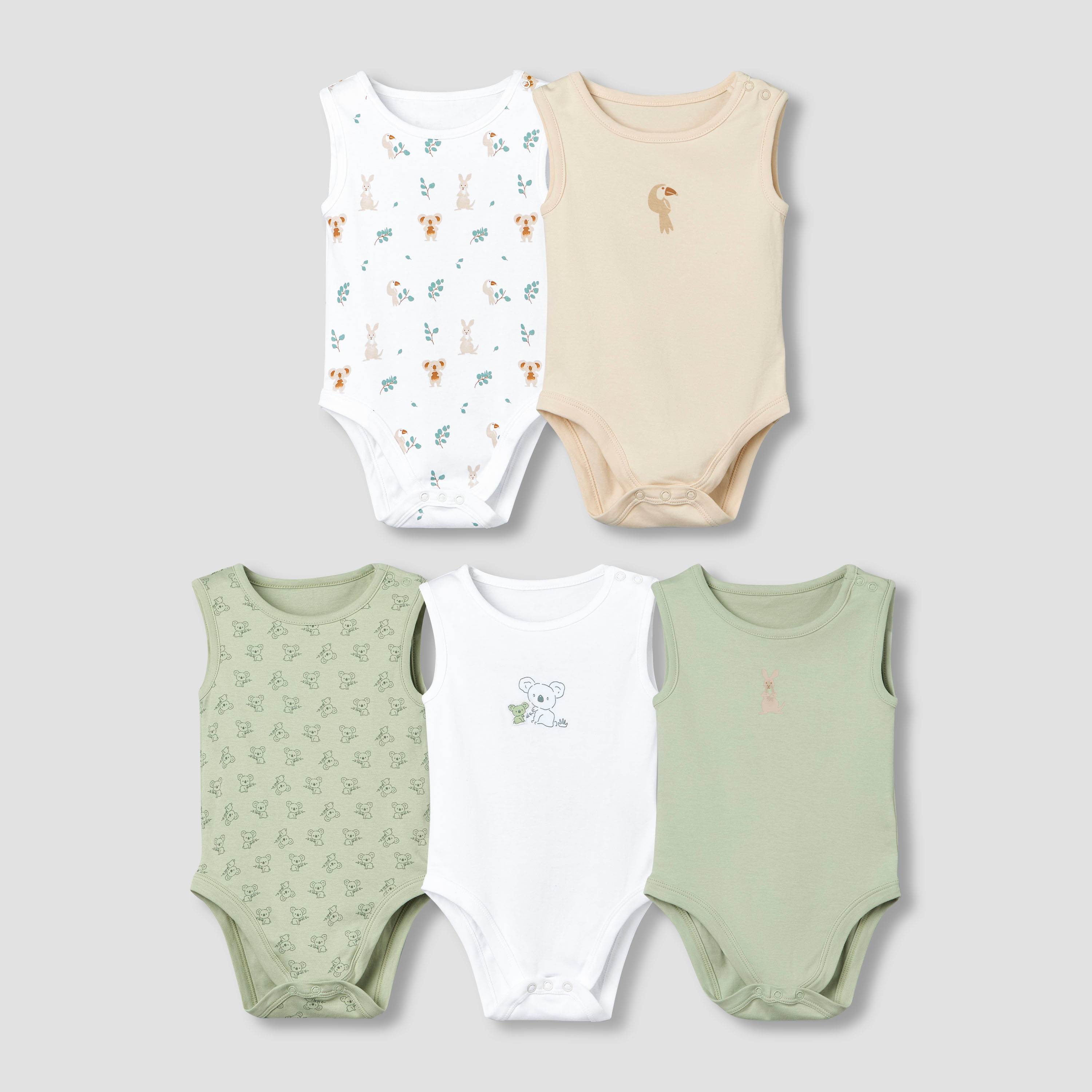 Pack of 5 Juniors Round Neck Sleeveless Bodysuit with Print-baby-boys-clothing-bodysuits-image-1