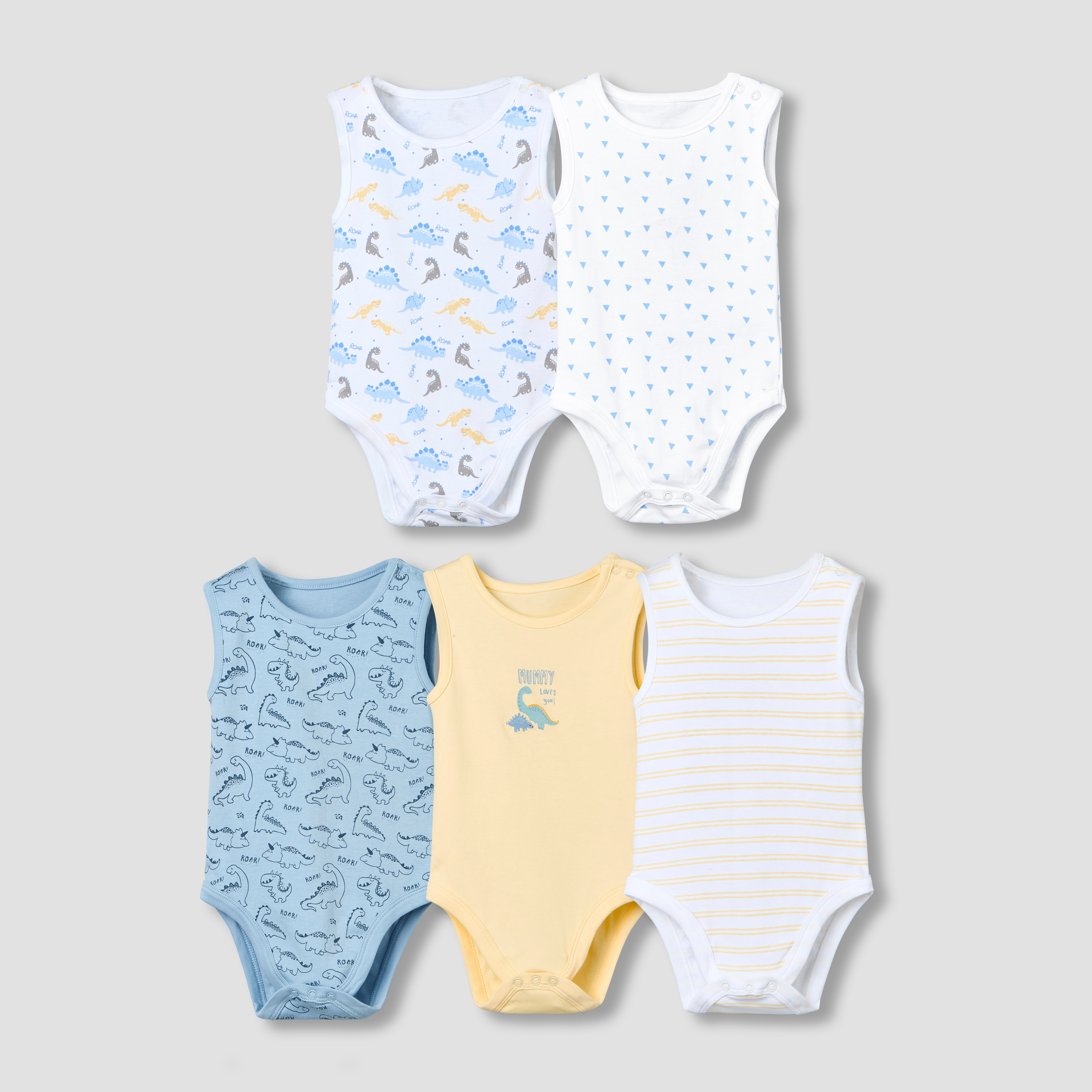 Pack of 5 Juniors Crew Neck Sleeveless Bodysuit with Print-baby-boys-clothing-bodysuits-image-1
