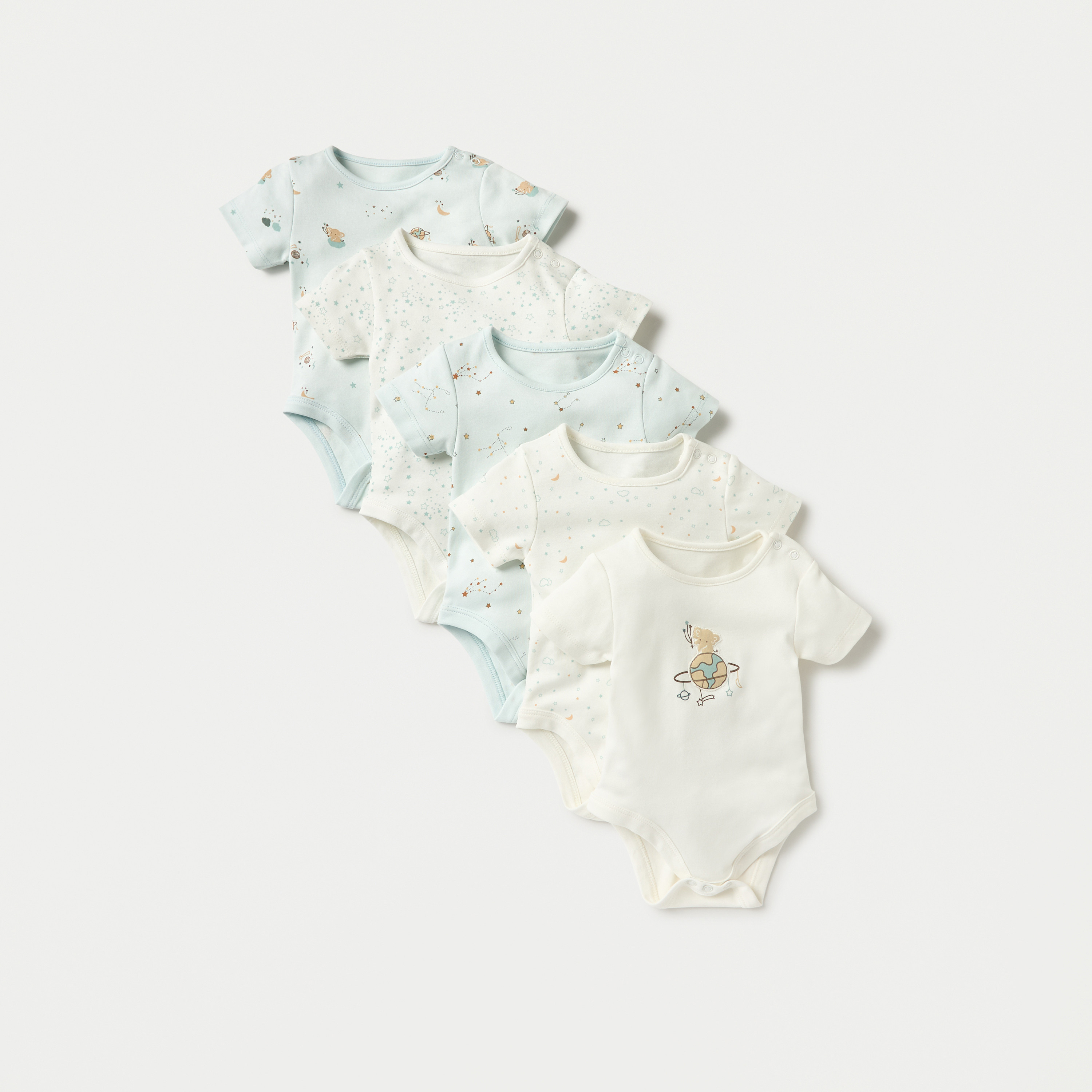 بودي سوت بطبعات وأزرار إغلاق وأكمام قصيرة من جونيورز - طقم 5 قطع-baby-boys-clothing-multipacks-image-1