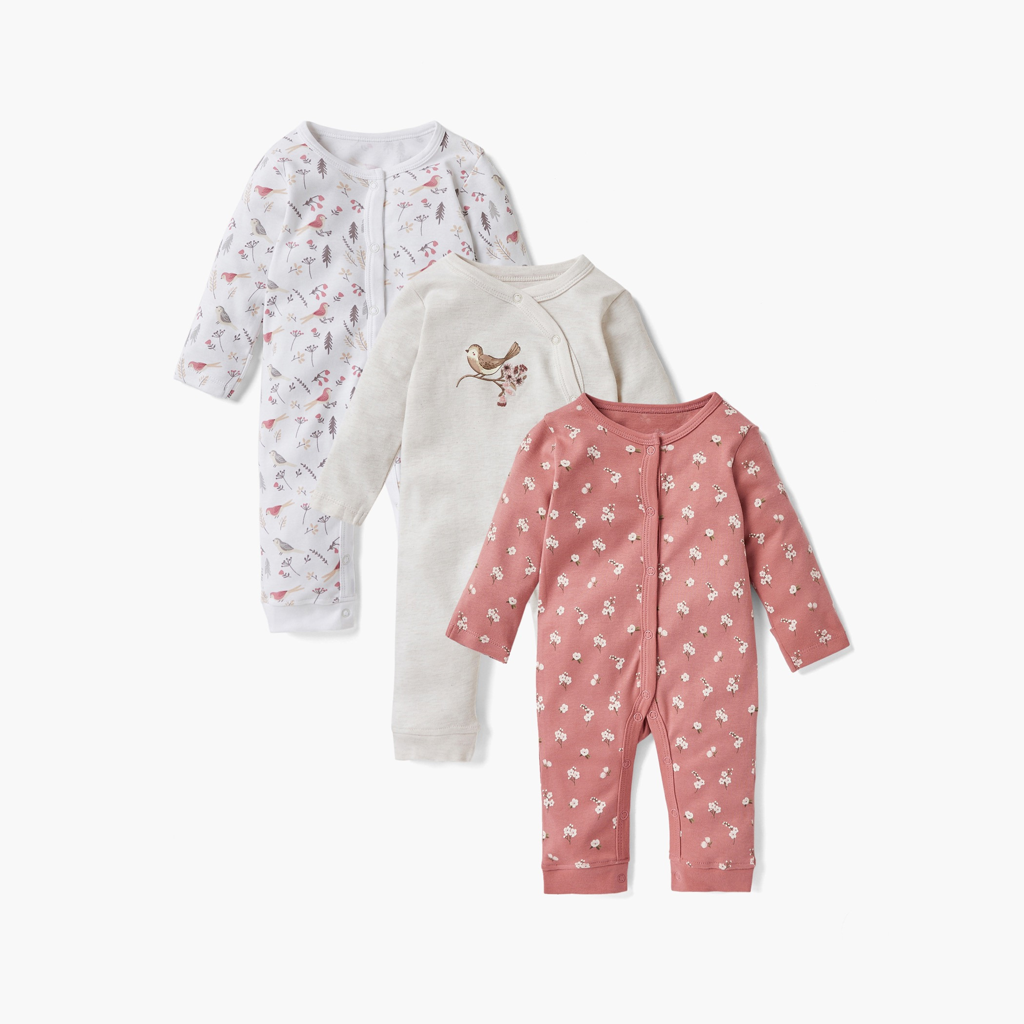Juniors Printed Sleepsuit with Long Sleeves and Button Closure - Set of 3-baby-girls-clothing-nightwear-sleepsuits-image-1