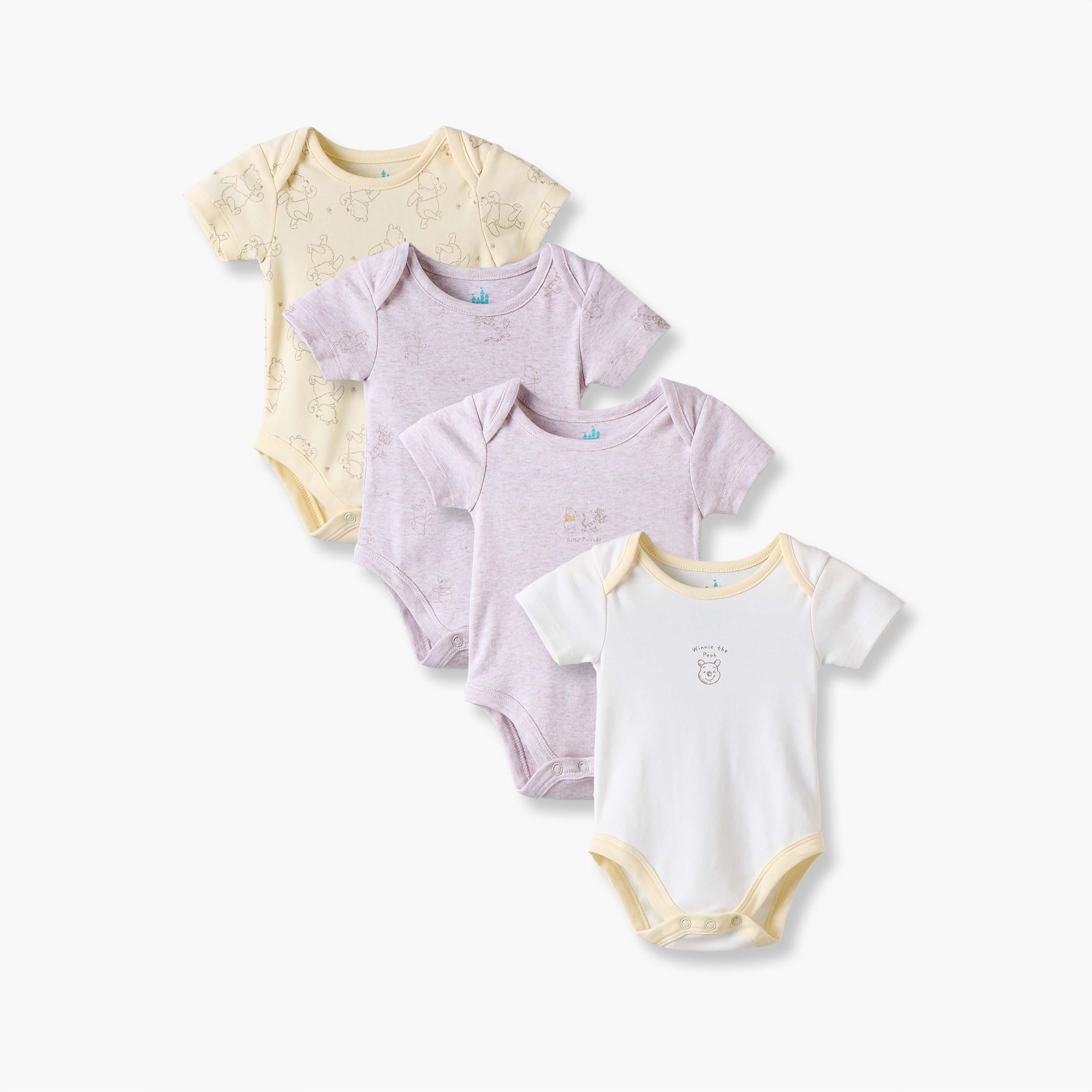 Pack of 4 Disney Cotton Round Neck Short Sleeves Bodysuit with Winnie the Pooh Print-baby-girls-clothing-bodysuits-image-1