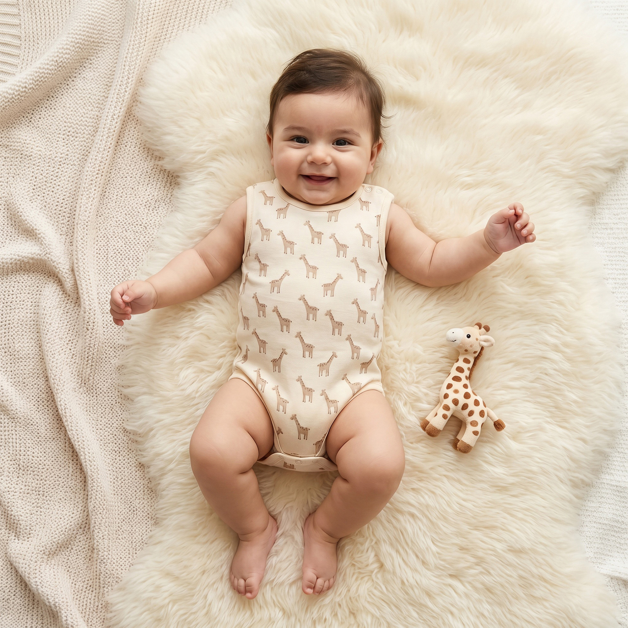 طقم بودي سوت قطن بدون أكمام بياقة مستديرة بطبعات زرافة 5 قطع من جونيورز-baby-boys-clothing-multipacks-image-1