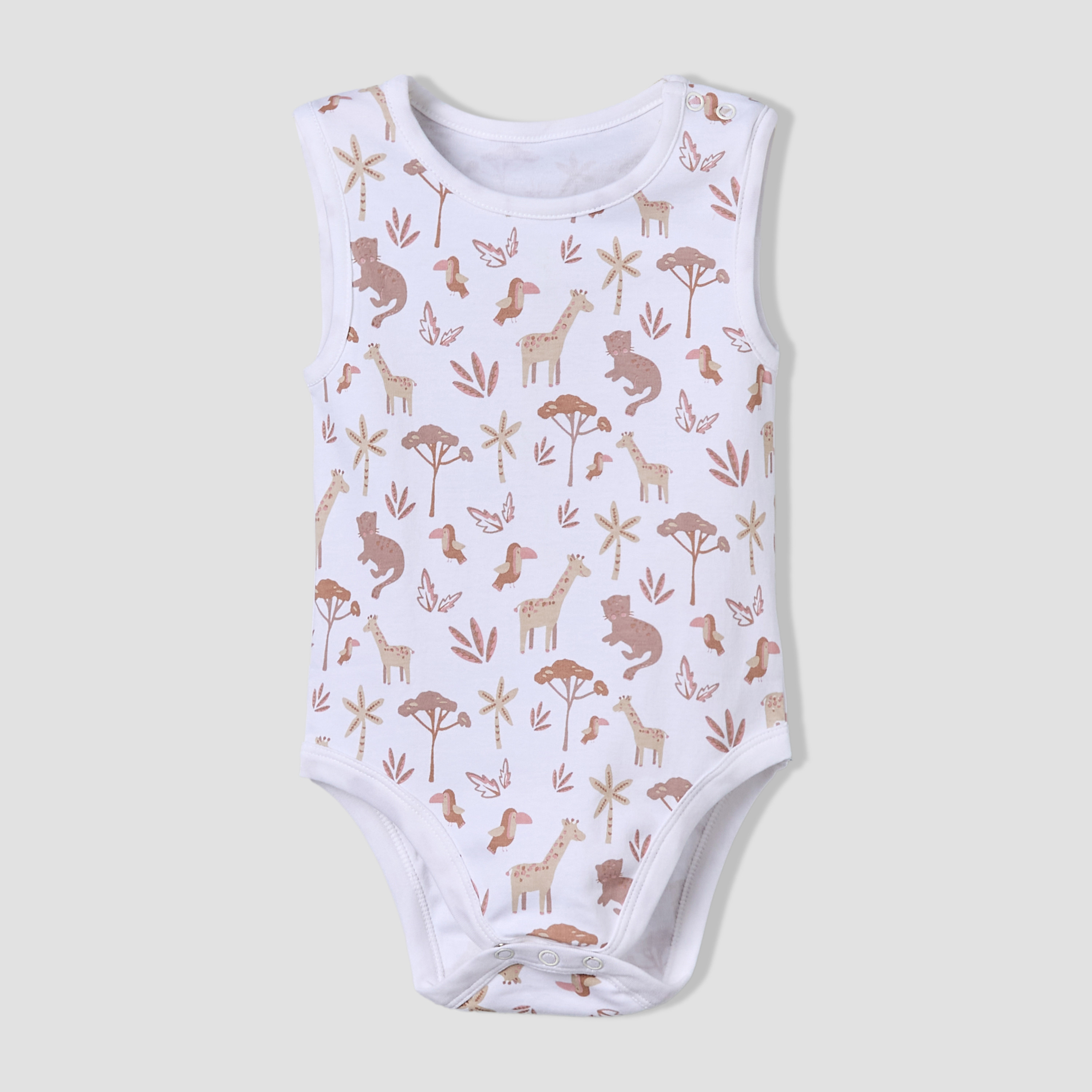 Pack of 5 Juniors Cotton Round Neck Sleeveless Bodysuit with Giraffe Print-baby-boys-clothing-bodysuits-image-4