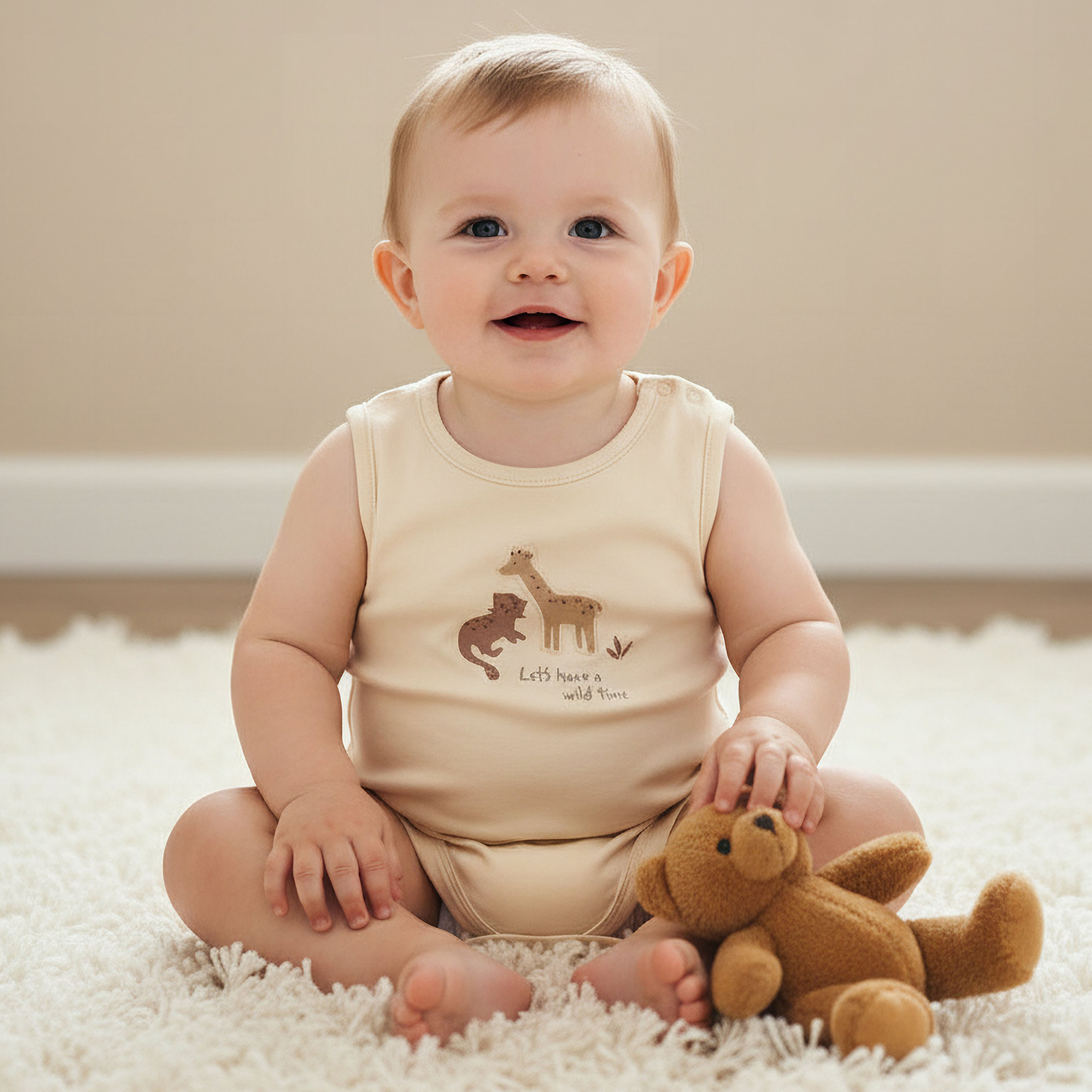 Pack of 5 Juniors Cotton Round Neck Sleeveless Bodysuit with Giraffe Print-baby-boys-clothing-bodysuits-image-2