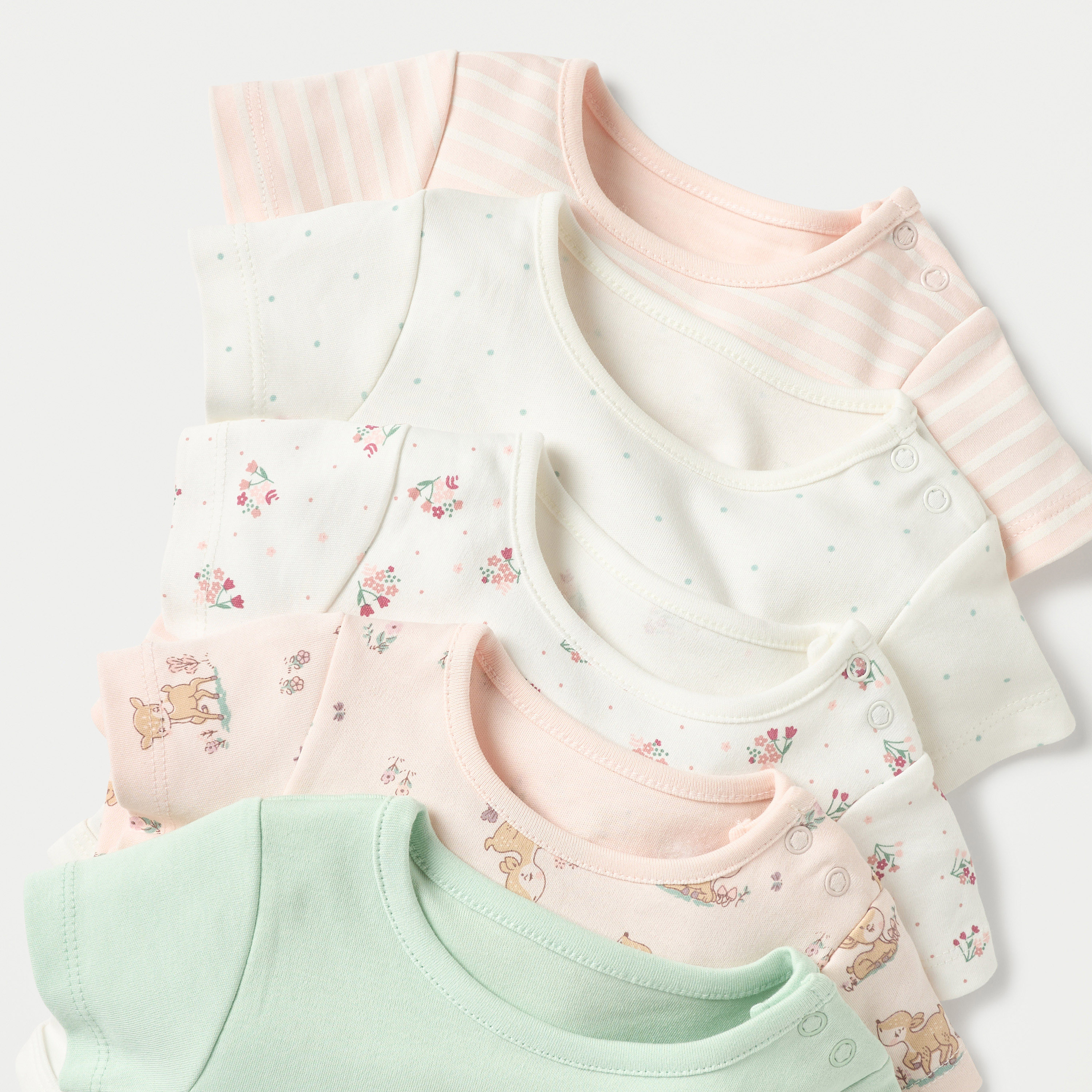Juniors Printed Bodysuit with Short Sleeves and Button Closure - Set of 5-baby-girls-clothing-bodysuits-image-3