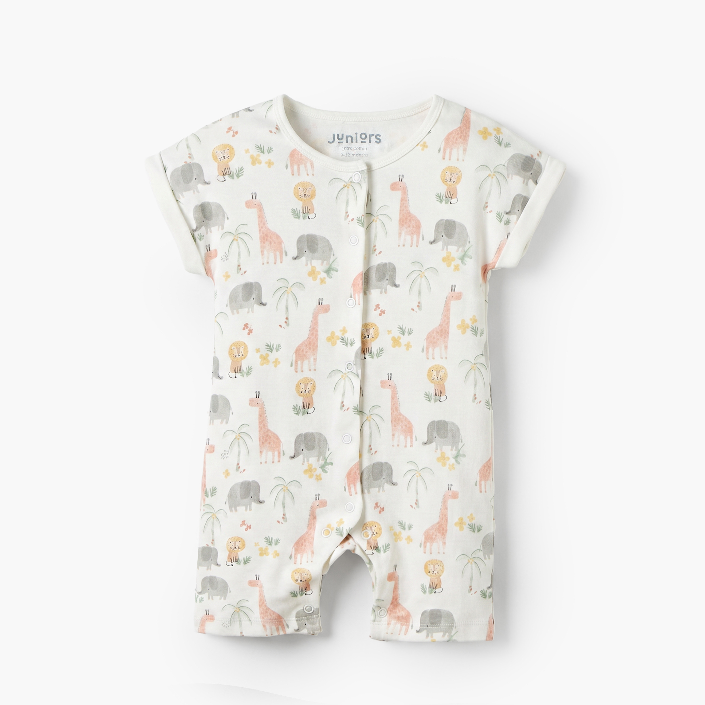 Pack of 3 Juniors Crew Neck Short Sleeves Rompers with Safari Print-baby-girls-clothing-rompers-image-4