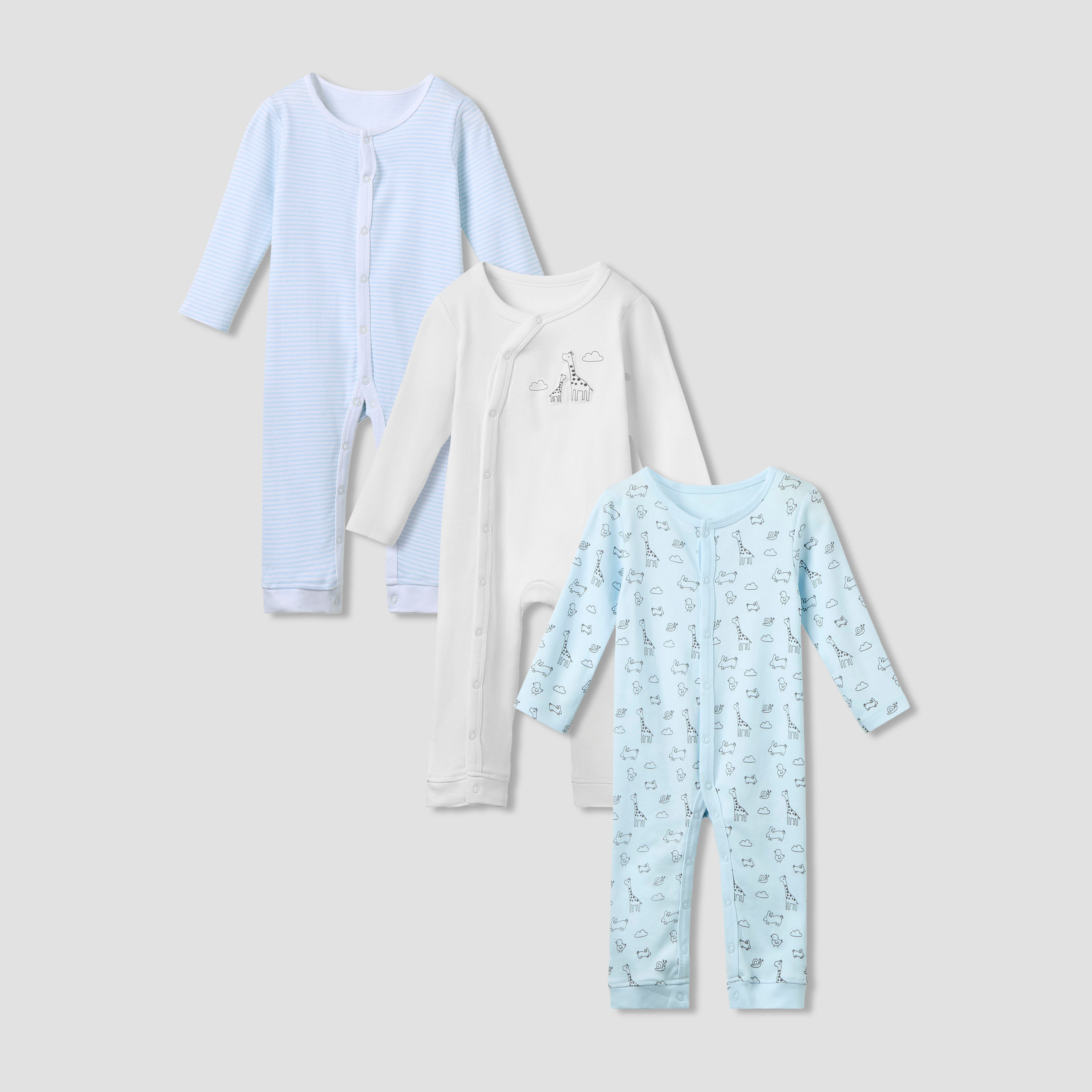 Juniors Assorted Sleepsuit with Long Sleeves and Button Closure - Set of 3-baby-boys-clothing-nightwear-sleepsuits-image-1