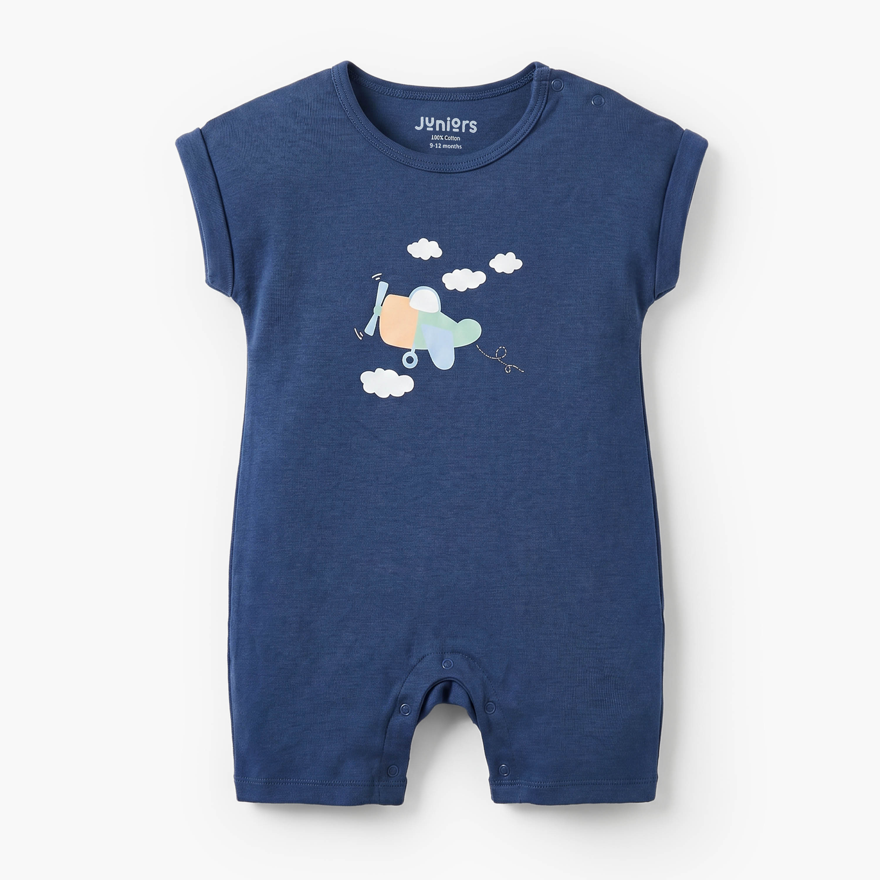 Pack of 3 Juniors Crew Neck Short Sleeves Rompers with Aeroplane Print-baby-boys-clothing-rompers-image-5