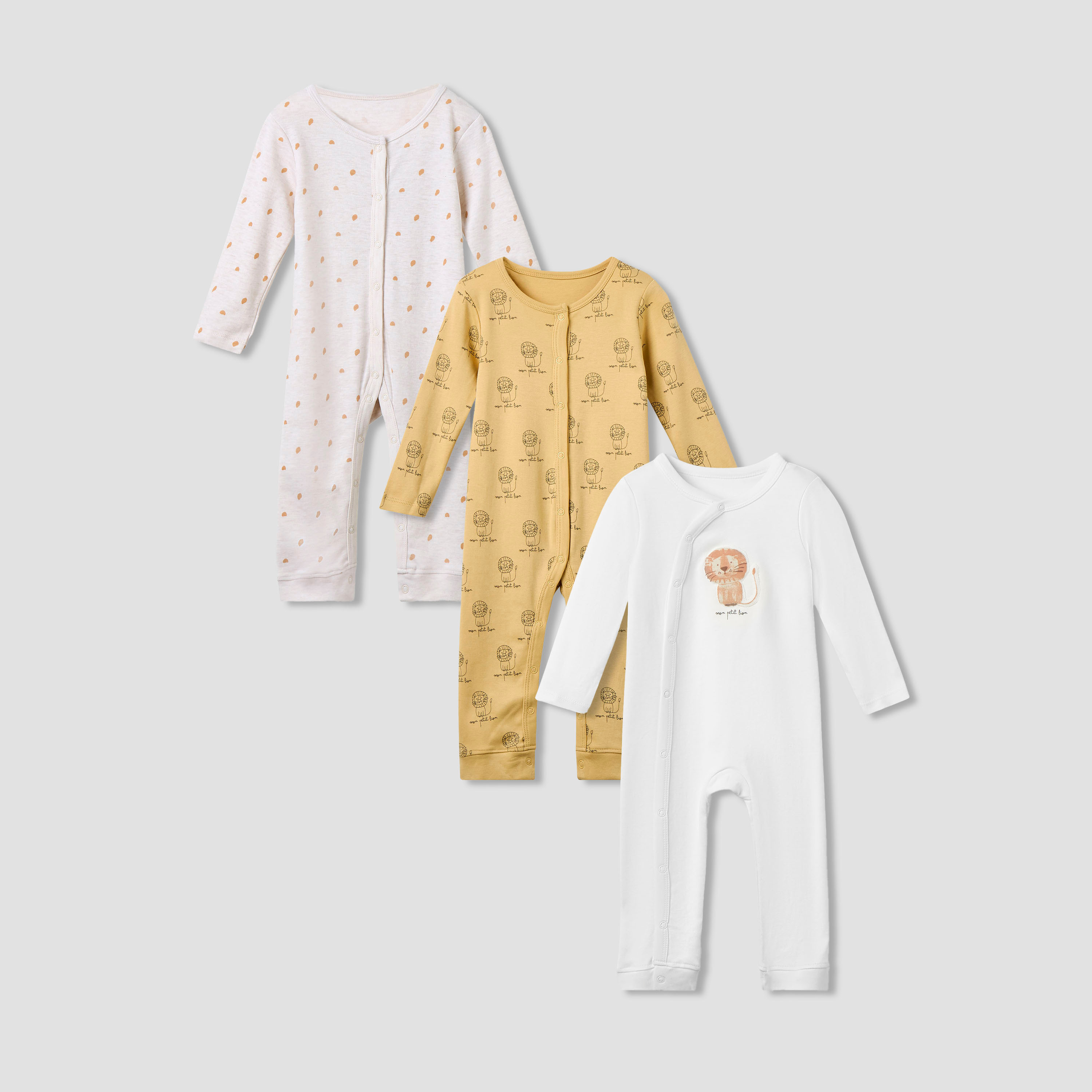Juniors Printed Sleepsuit with Long Sleeves and Button Closure - Set of 3-baby-girls-clothing-nightwear-sleepsuits-image-1