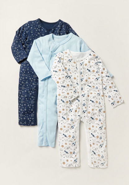 Juniors Printed Open Feet Sleepsuit with Long Sleeves - Set of 3-Sleepsuits-image-0