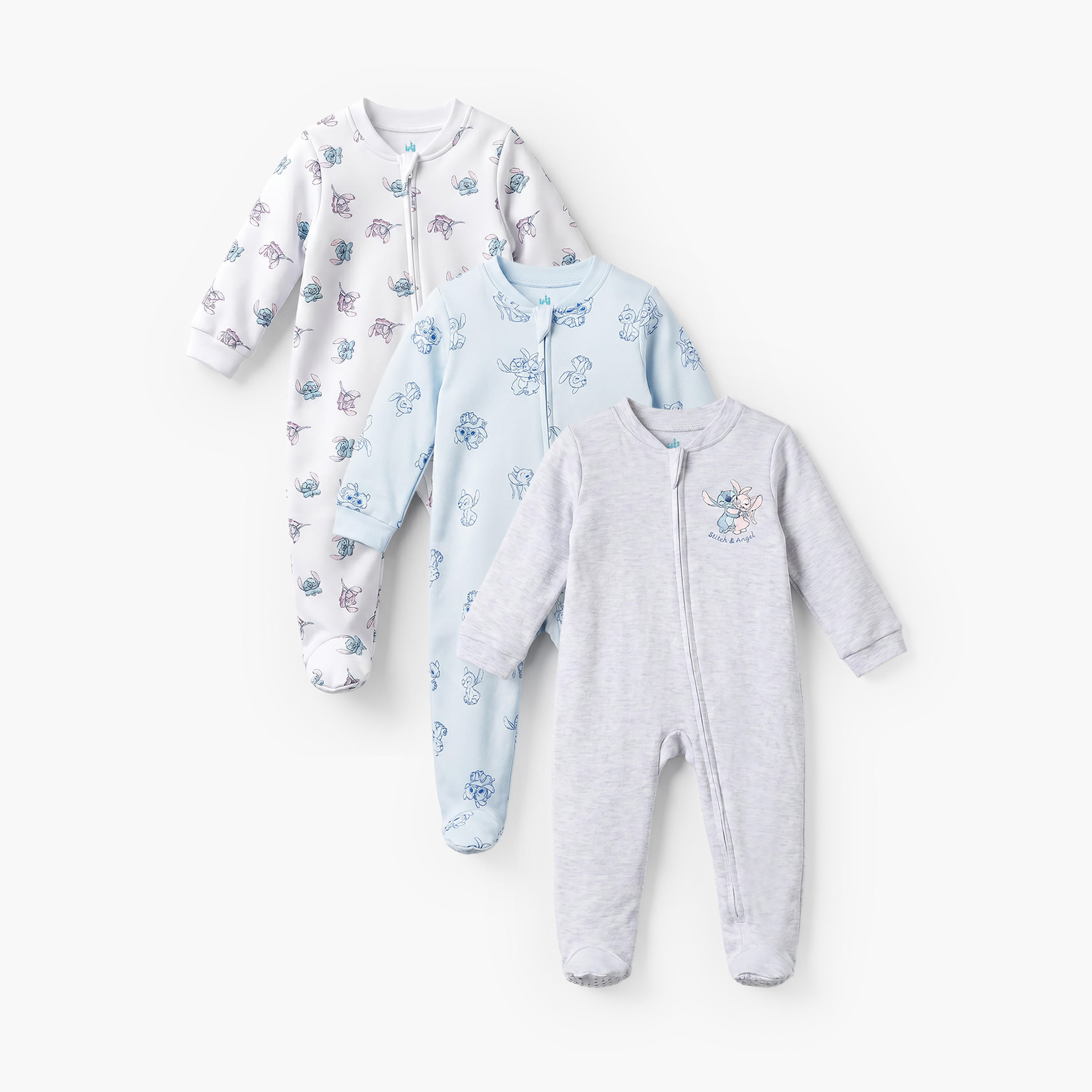 طقم بدلة نوم قطن بياقة ماندارين وأكمام طويلة بطبعات ستيتش وأنجل 3 قطع من ديزني-baby-girls-clothing-nightwear-sleepsuits-image-1