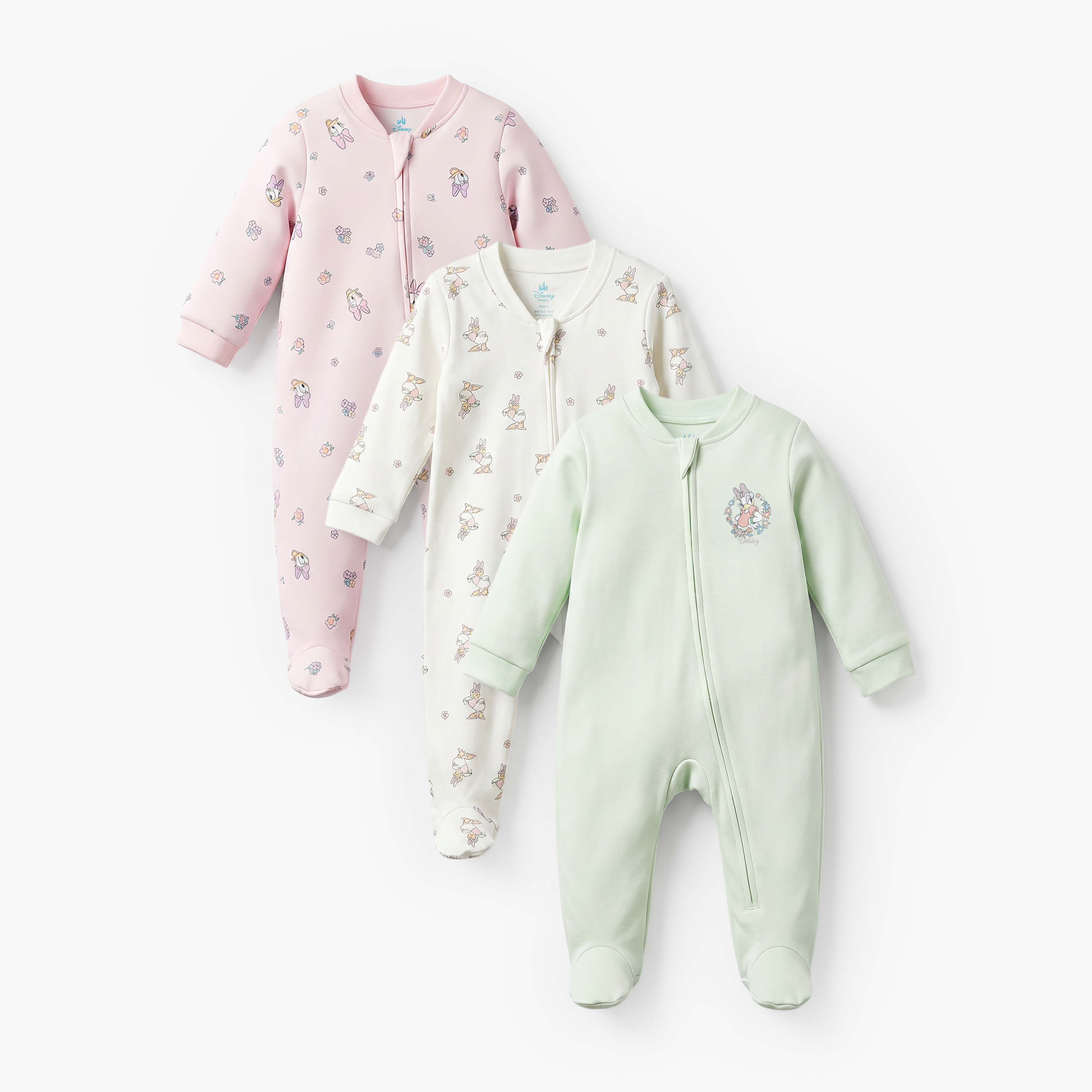 Pack of 3 Disney Cotton Mandarin Collar Long Sleeve Sleepsuit with Daisy Duck Print-baby-girls-clothing-nightwear-sleepsuits-image-1