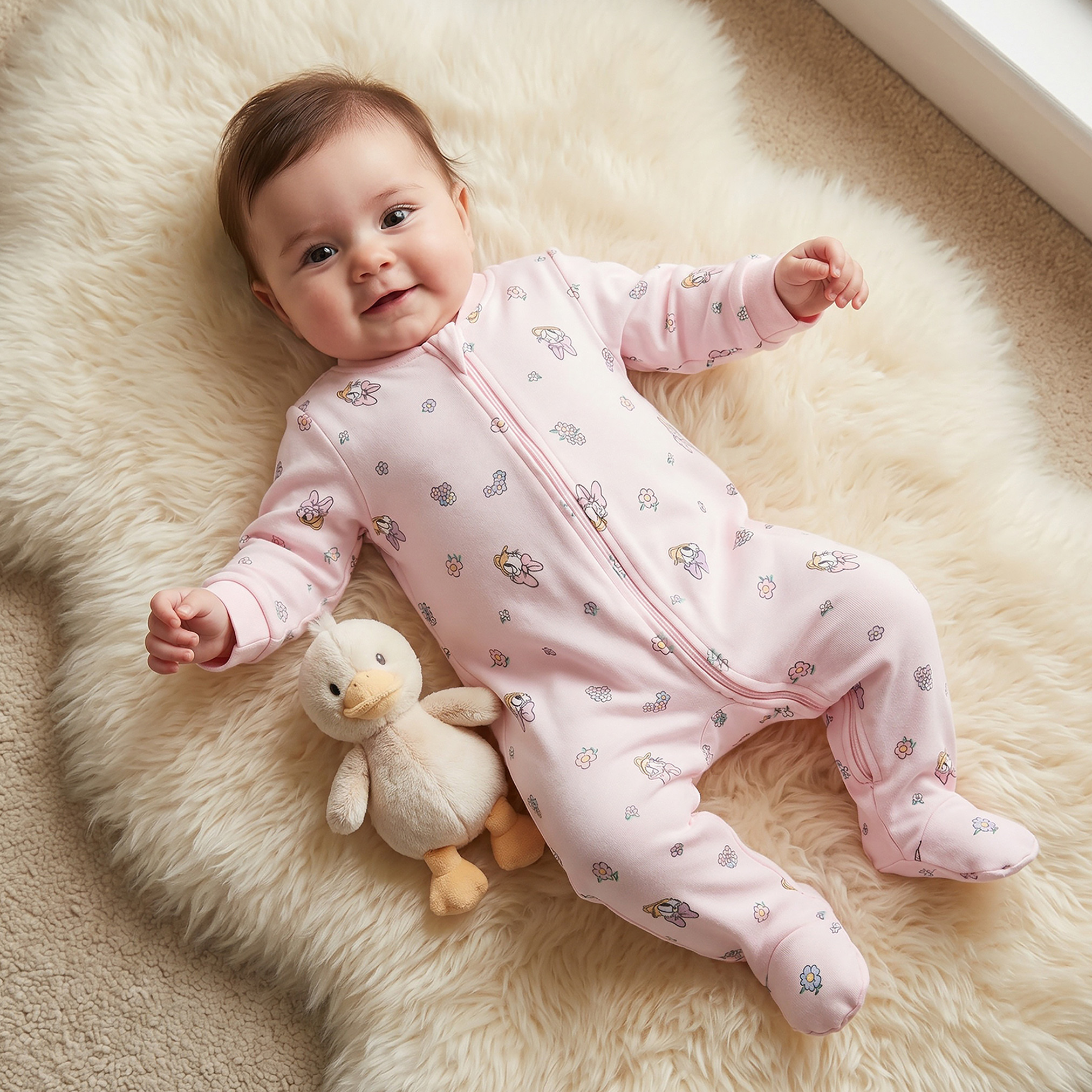 Pack of 3 Disney Cotton Mandarin Collar Long Sleeve Sleepsuit with Daisy Duck Print-baby-girls-clothing-nightwear-sleepsuits-image-2