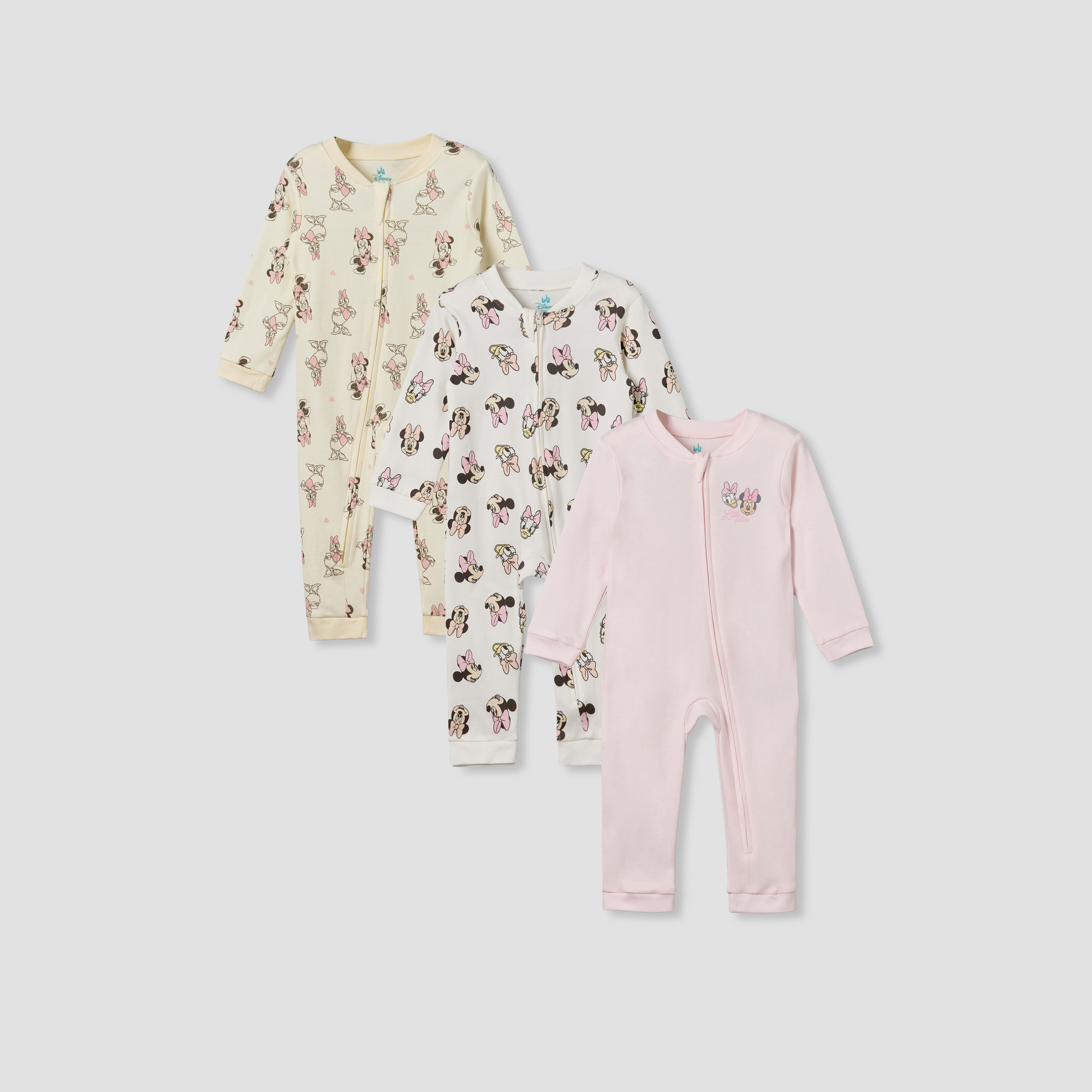 Pack of 3 Disney Cotton Mandarin Collar Long Sleeve Sleepsuit with Minnie Mouse and Daisy Duck Print-baby-girls-clothing-nightwear-sleepsuits-image-1