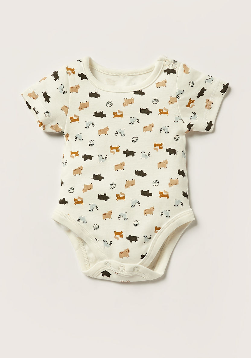 Juniors Printed Bodysuit with Short Sleeves and Snap Button Closure - Set of 5-Bodysuits-image-4