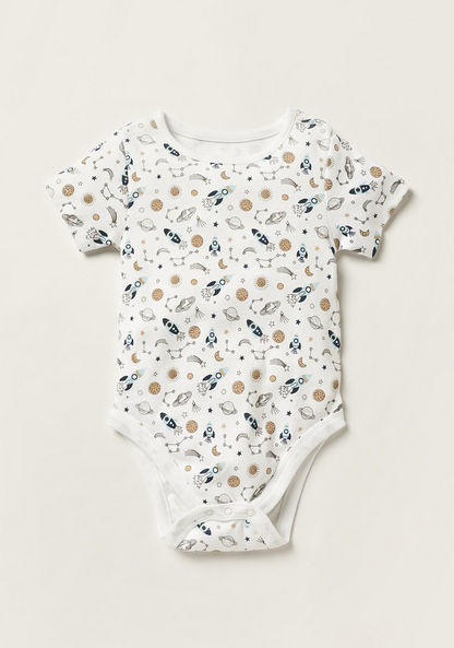 Juniors Printed Bodysuit with Short Sleeves and Snap Button Closure - Set of 5