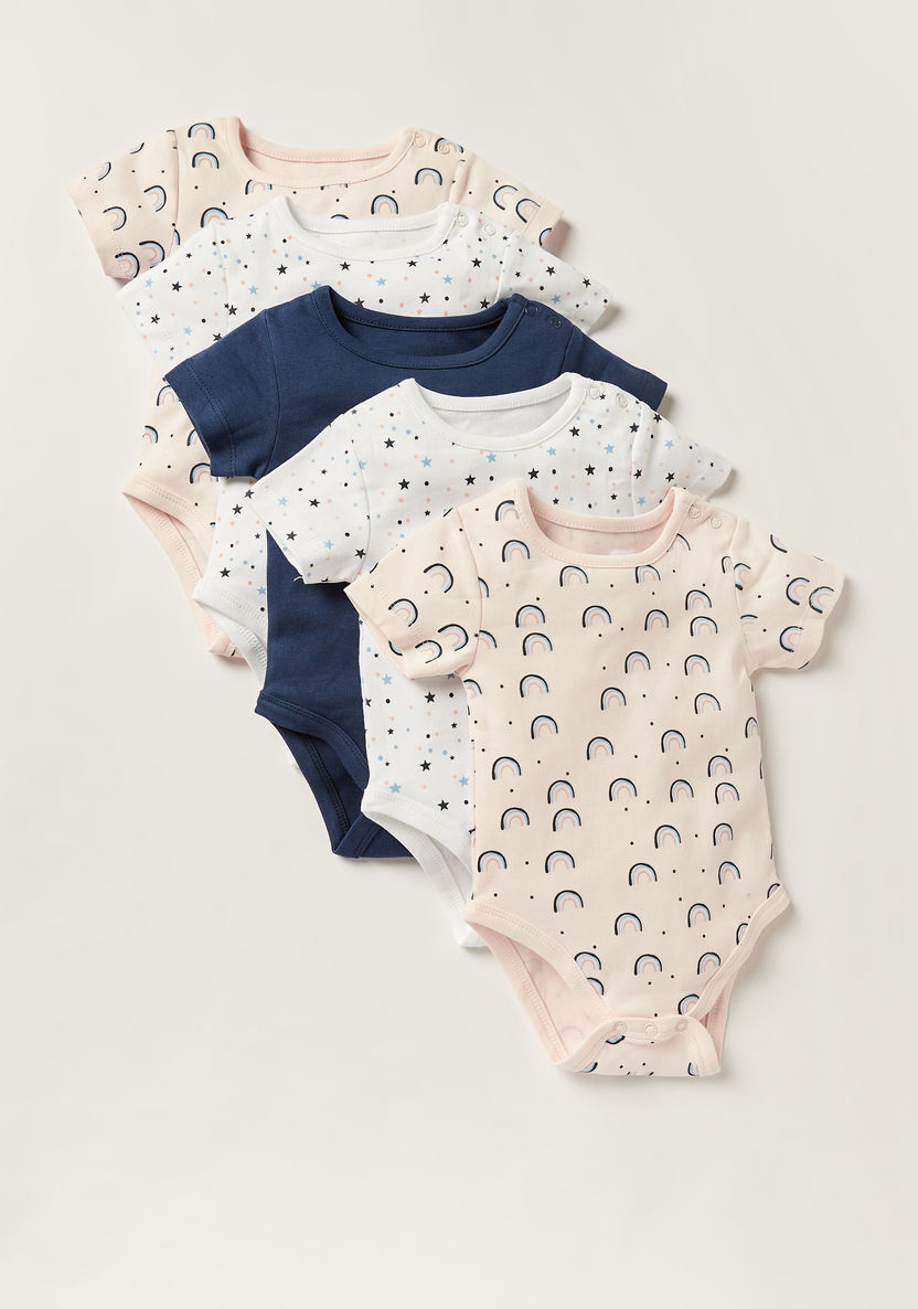 Juniors Printed Bodysuit with Short Sleeves and Snap Button Closure - Set of 5-Multipacks-image-0
