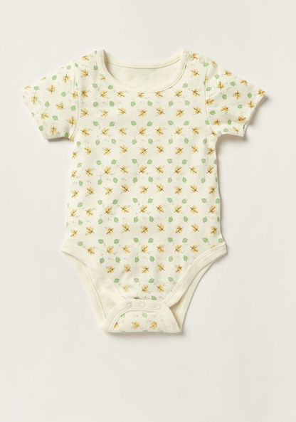 Juniors Leaf Print Bodysuit with Short Sleeves and Snap Button Closure - Set of 5