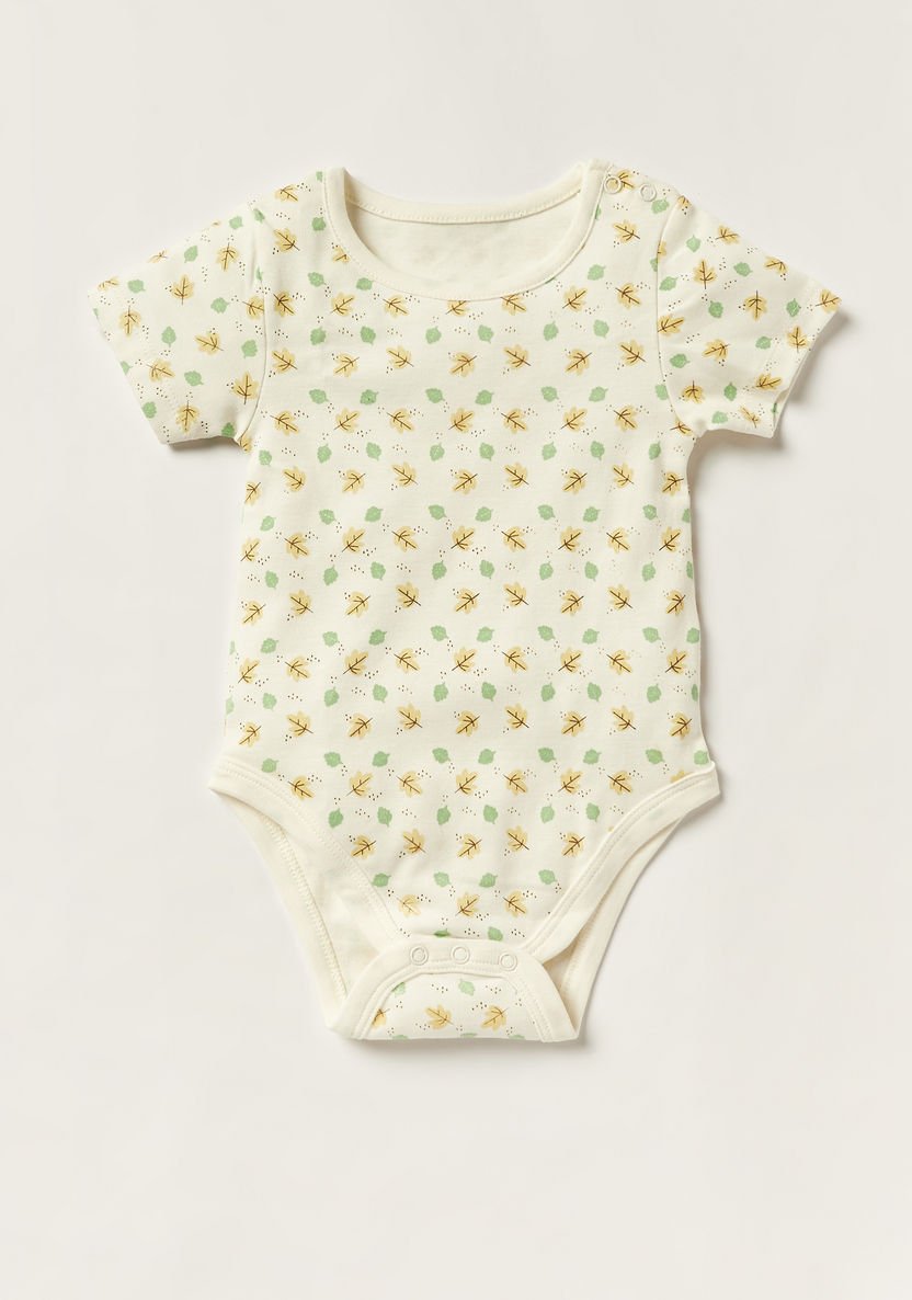 Juniors Leaf Print Bodysuit with Short Sleeves and Snap Button Closure - Set of 5-Multipacks-image-5