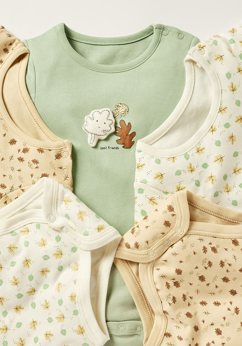 Juniors Leaf Print Bodysuit with Short Sleeves and Snap Button Closure - Set of 5-Multipacks-image-6