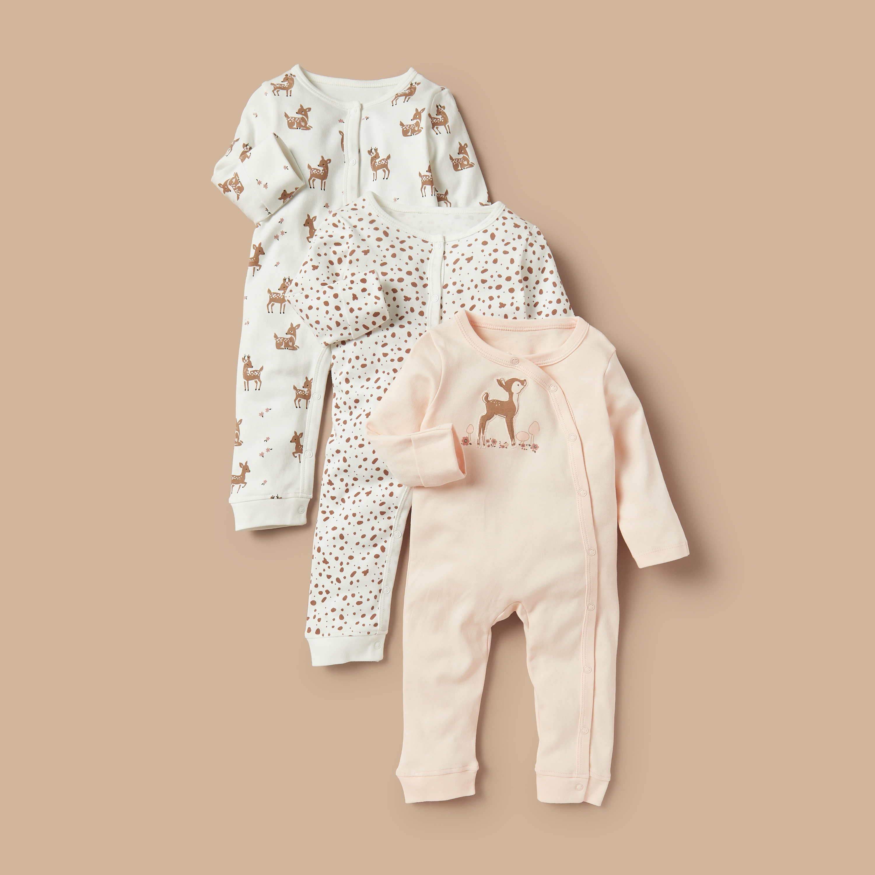 Juniors Deer Print Sleepsuit with Long Sleeves - Set of 3-promo_babyshop_Buy2for1025_KWT130126-image-1