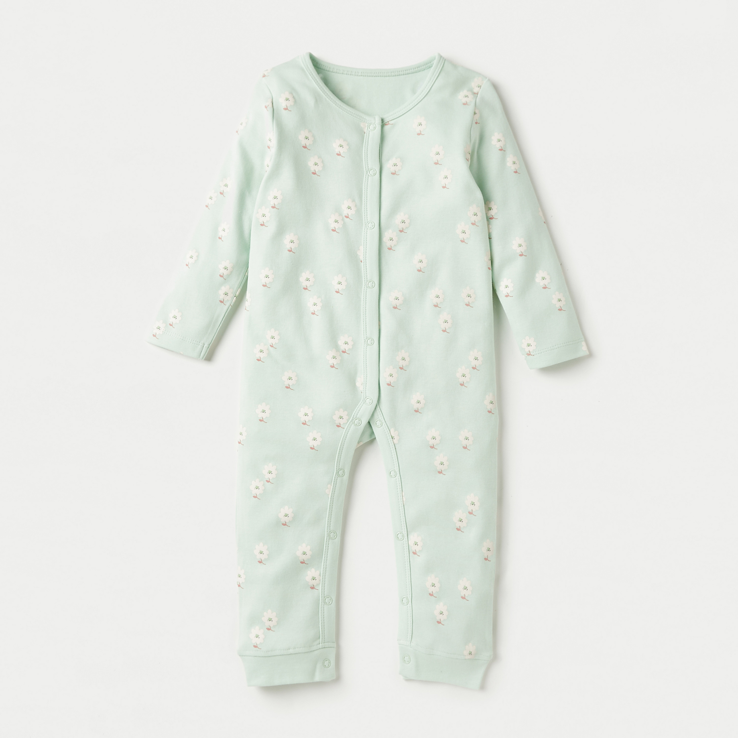Juniors Floral Print Sleepsuit with Long Sleeves - Set of 3-baby-girls-clothing-nightwear-sleepsuits-image-2
