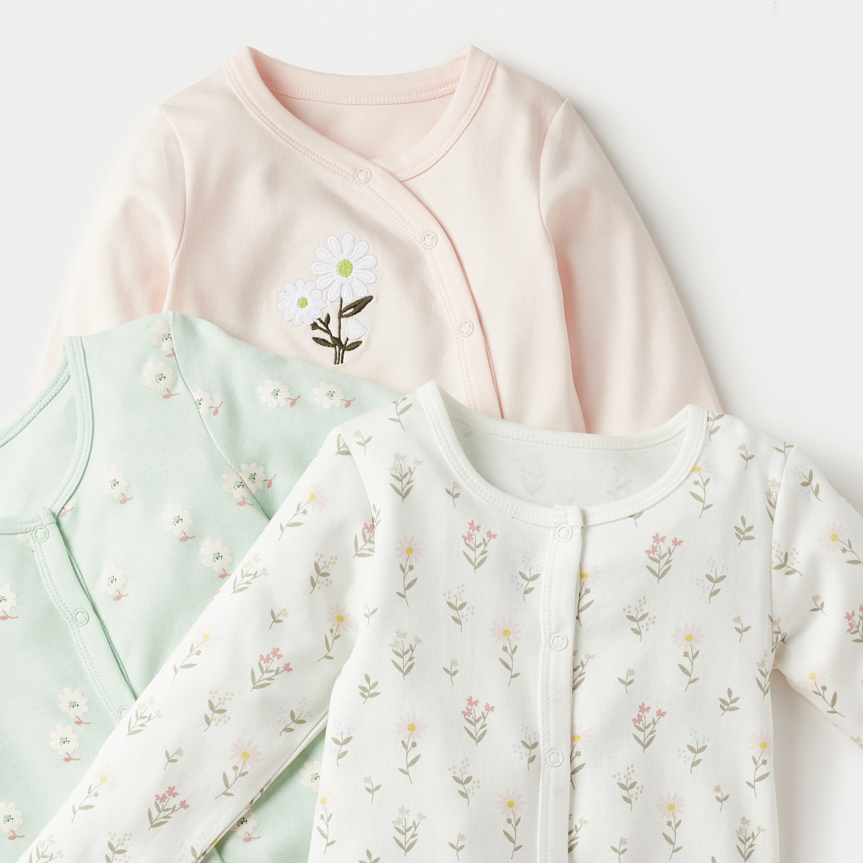 Juniors Floral Print Sleepsuit with Long Sleeves - Set of 3-baby-girls-clothing-nightwear-sleepsuits-image-5
