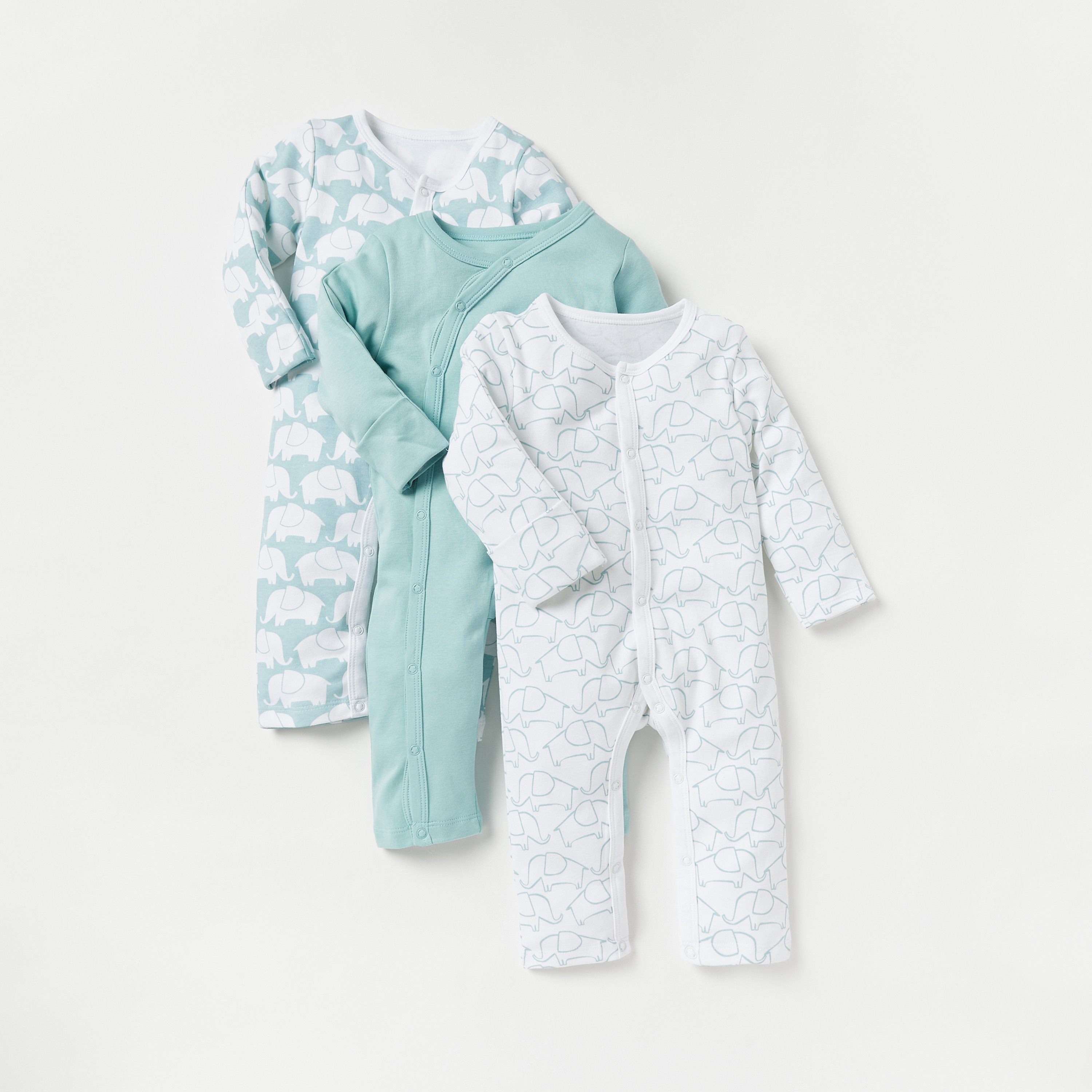 Juniors Elephant Print Sleepsuit with Long Sleeves - Set of 3-baby-boys-clothing-nightwear-sleepsuits-image-1