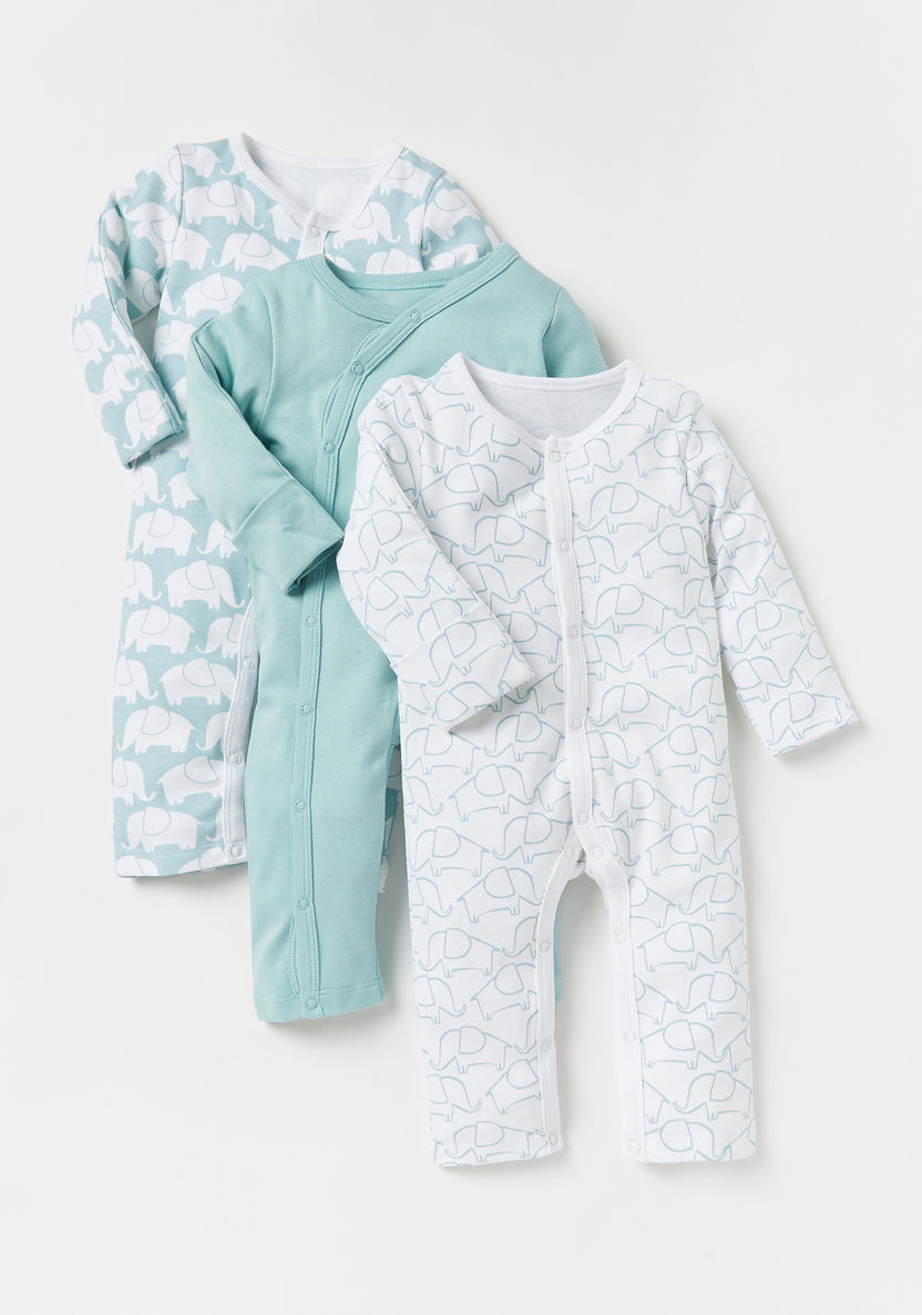 Juniors Elephant Print Sleepsuit with Long Sleeves - Set of 3-Sleepsuits-image-0