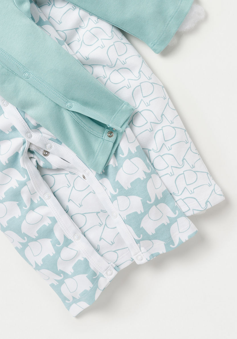 Juniors Elephant Print Sleepsuit with Long Sleeves - Set of 3-Sleepsuits-image-5