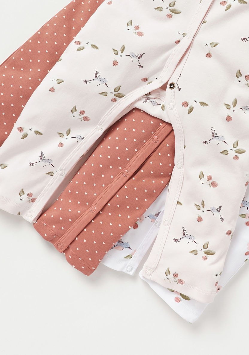 Juniors Bird Print Sleepsuit with Long Sleeves - Set of 3-Sleepsuits-image-5