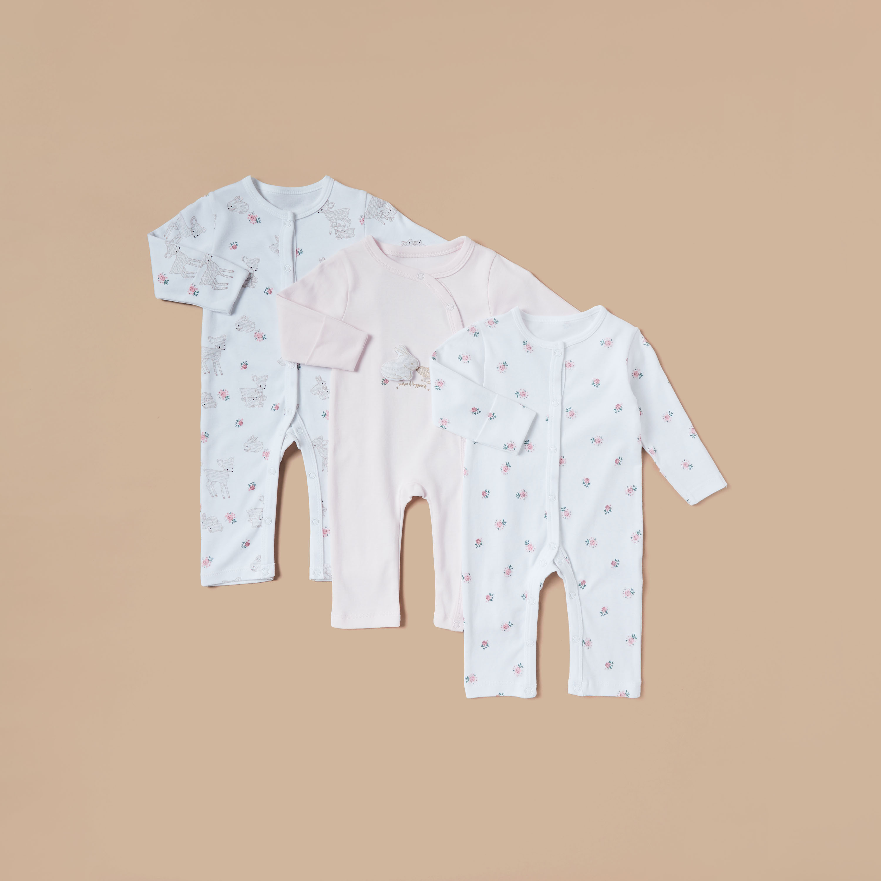 بدلة نوم بطبعات وأزرار إغلاق من جونيورز - طقم من 3 قطع-baby-girls-clothing-nightwear-sleepsuits-image-1