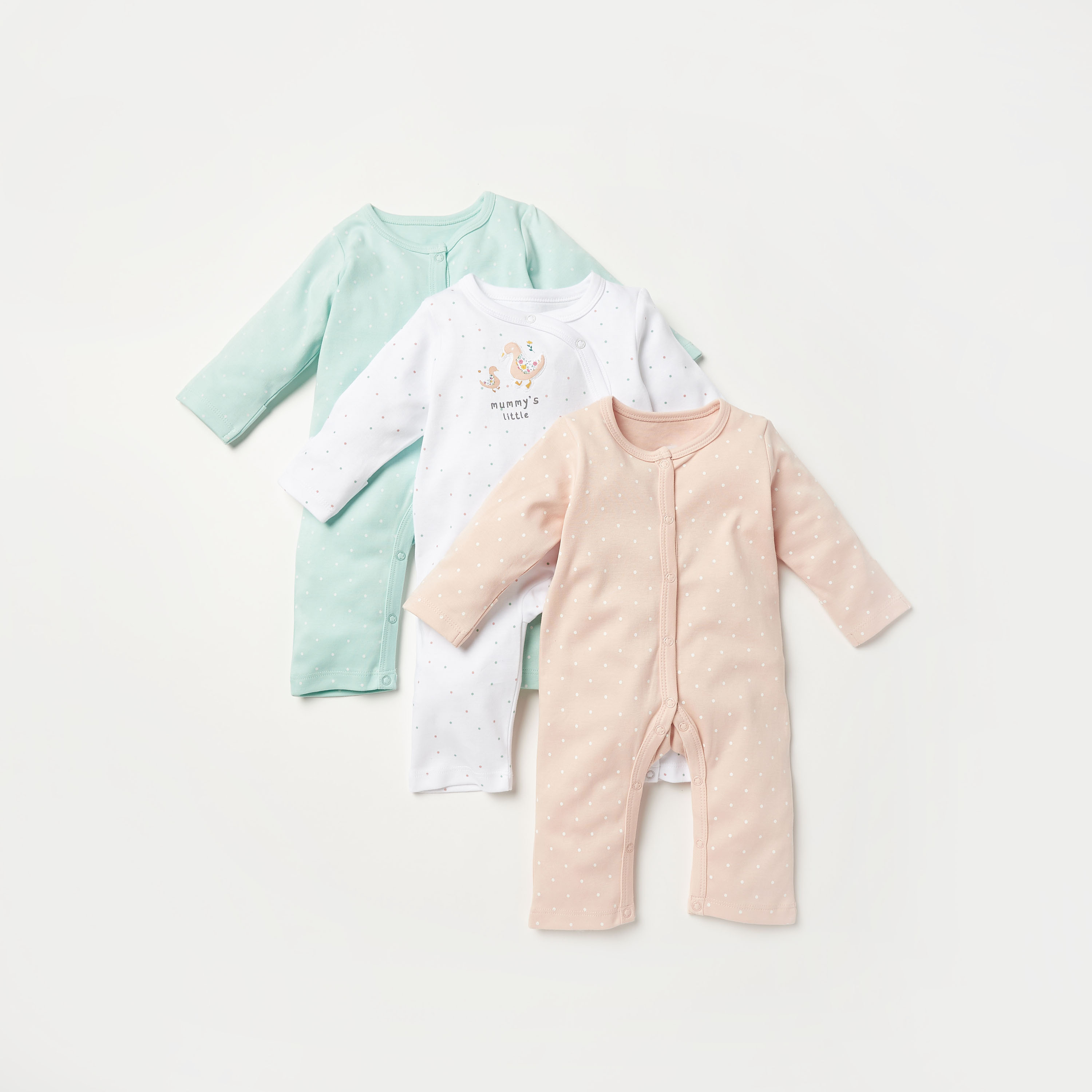 Juniors Dotted Sleepsuit with Long Sleeves - Set of 3-baby-boys-clothing-nightwear-sleepsuits-image-1