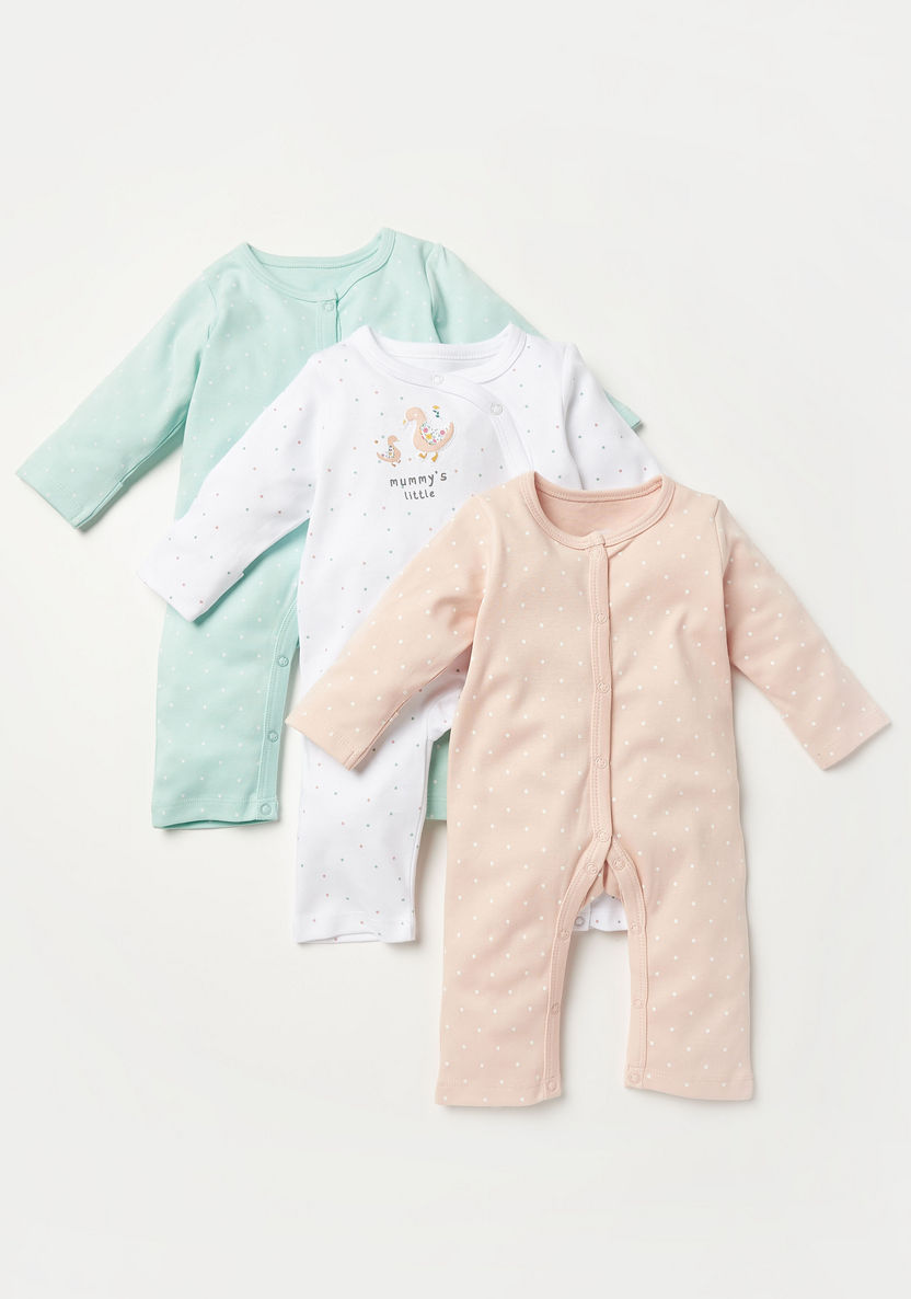Juniors Dotted Sleepsuit with Long Sleeves - Set of 3-Sleepsuits-image-0