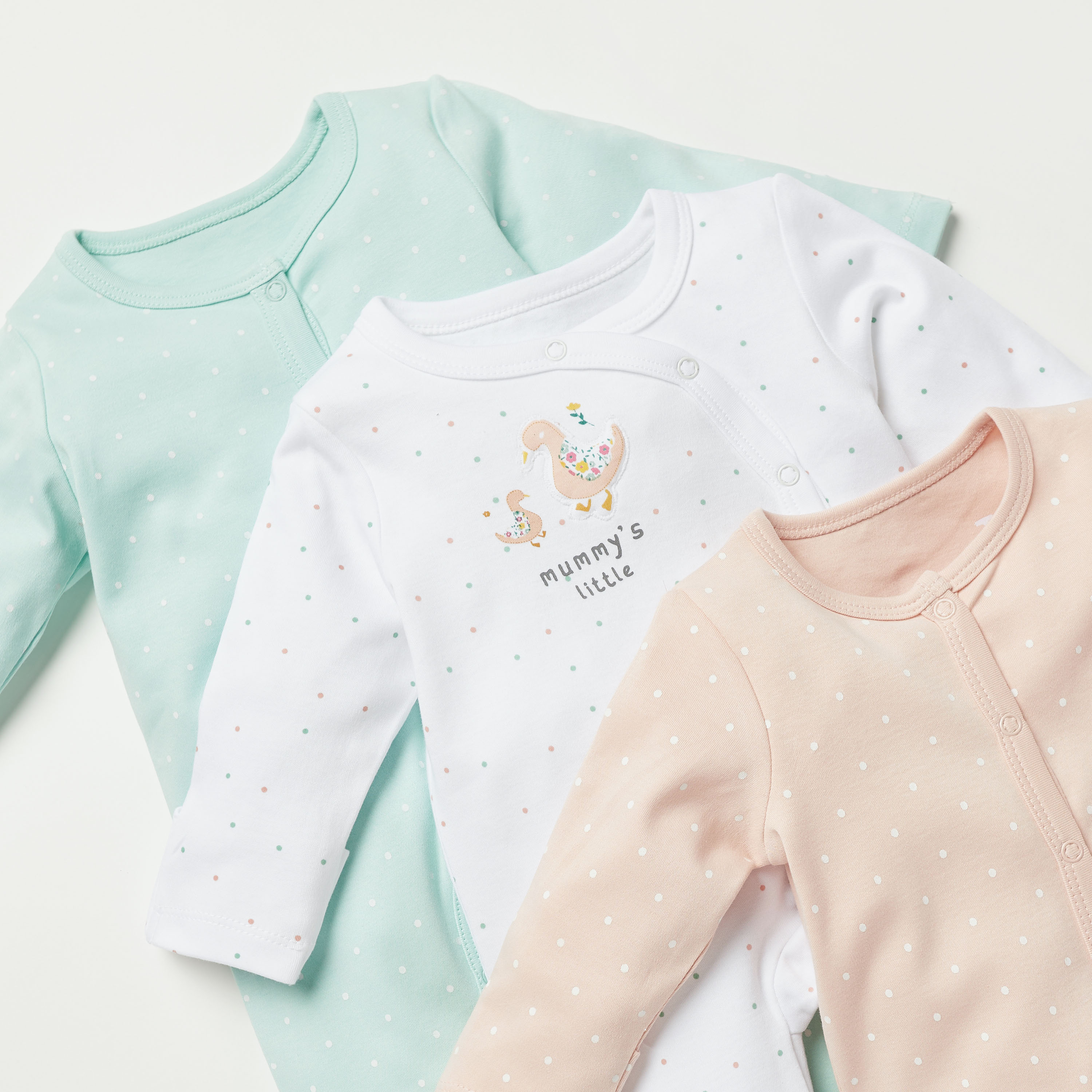 Juniors Dotted Sleepsuit with Long Sleeves - Set of 3-baby-boys-clothing-nightwear-sleepsuits-image-5