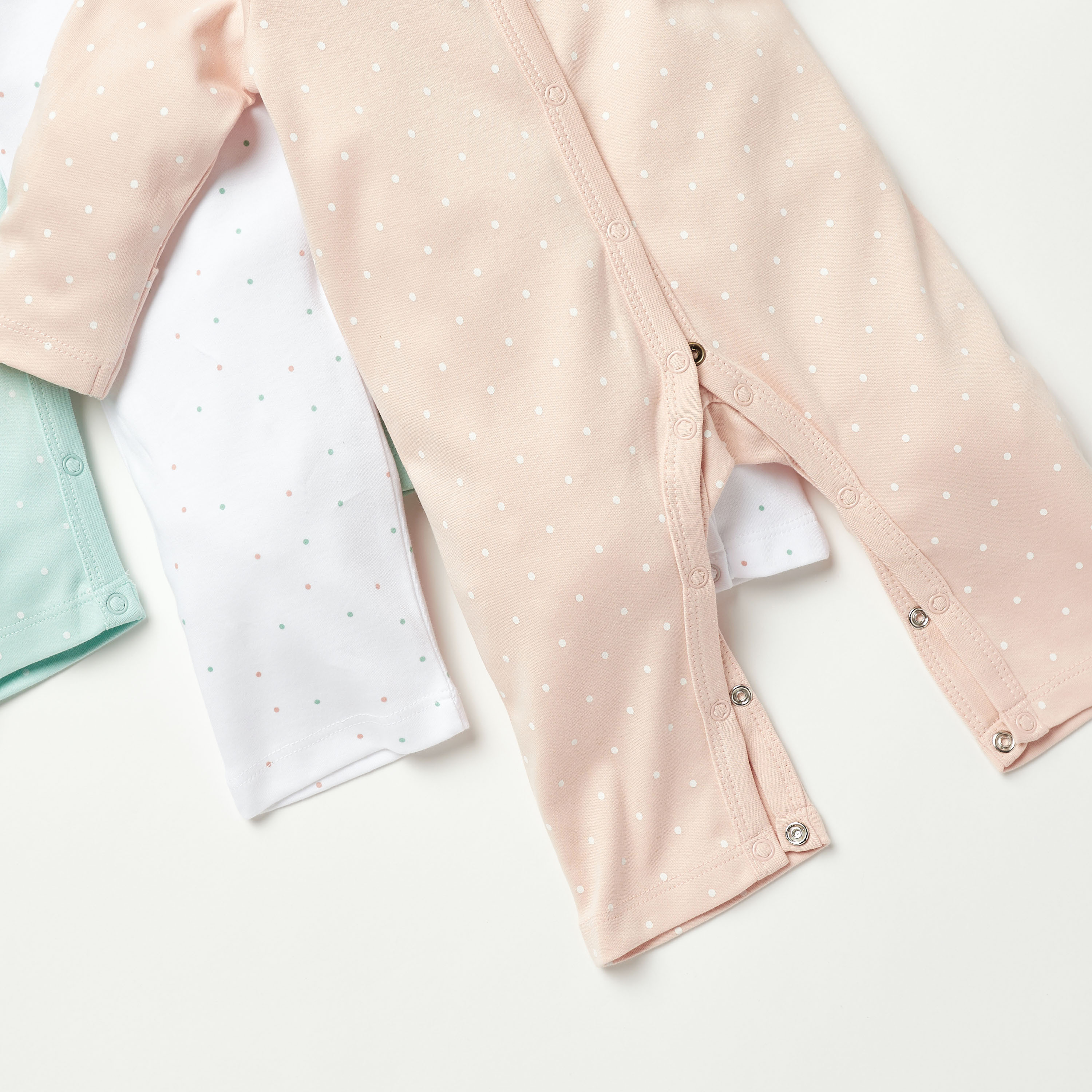 Juniors Dotted Sleepsuit with Long Sleeves - Set of 3-baby-boys-clothing-nightwear-sleepsuits-image-6
