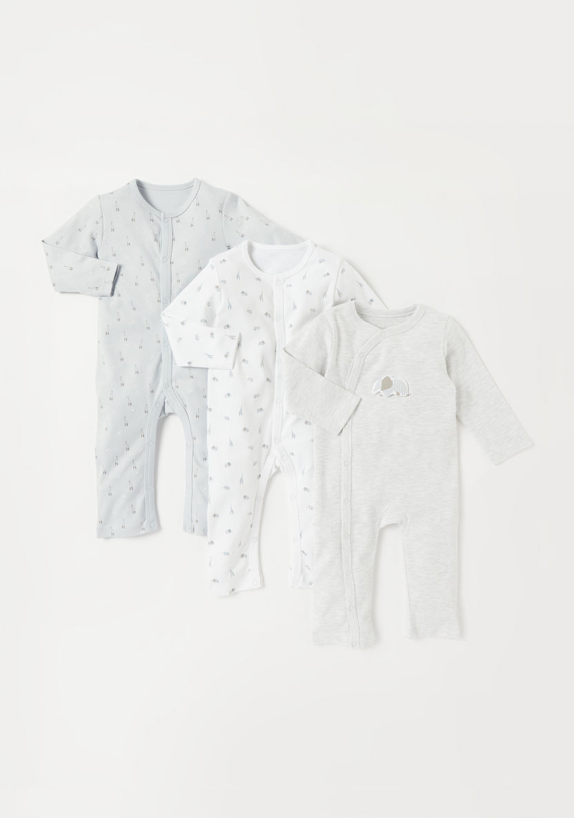 Juniors Printed Sleepsuit with Long Sleeves - Set of 3-Sleepsuits-image-0