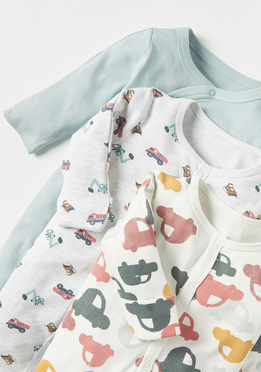 Juniors Printed Sleepsuit with Long Sleeves - Set of 3-Sleepsuits-image-4