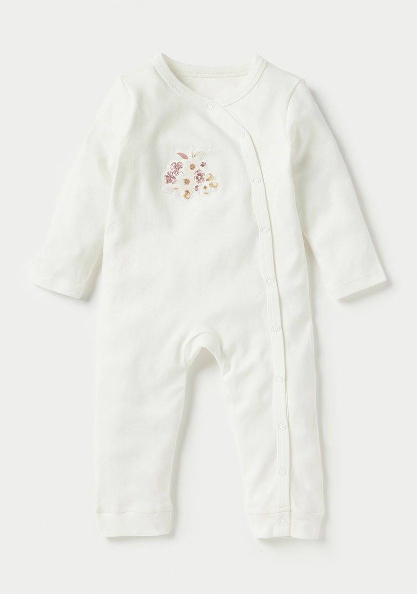 Juniors Floral Print Sleepsuit with Long Sleeves and Snap Button Closure - Set of 3-Sleepsuits-image-1