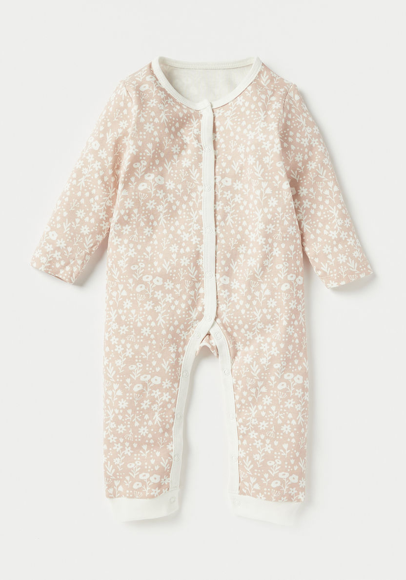 Juniors Floral Print Sleepsuit with Long Sleeves and Snap Button Closure - Set of 3-Sleepsuits-image-2