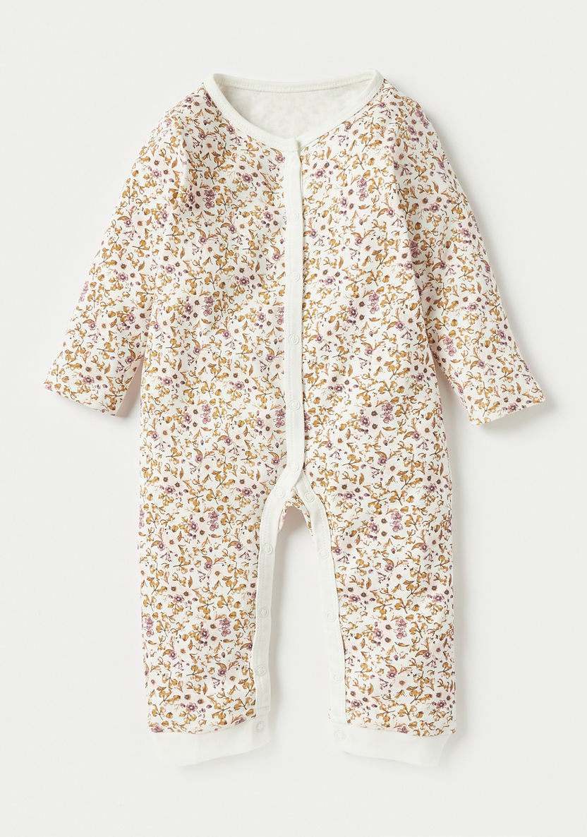 Juniors Floral Print Sleepsuit with Long Sleeves and Snap Button Closure - Set of 3-Sleepsuits-image-3
