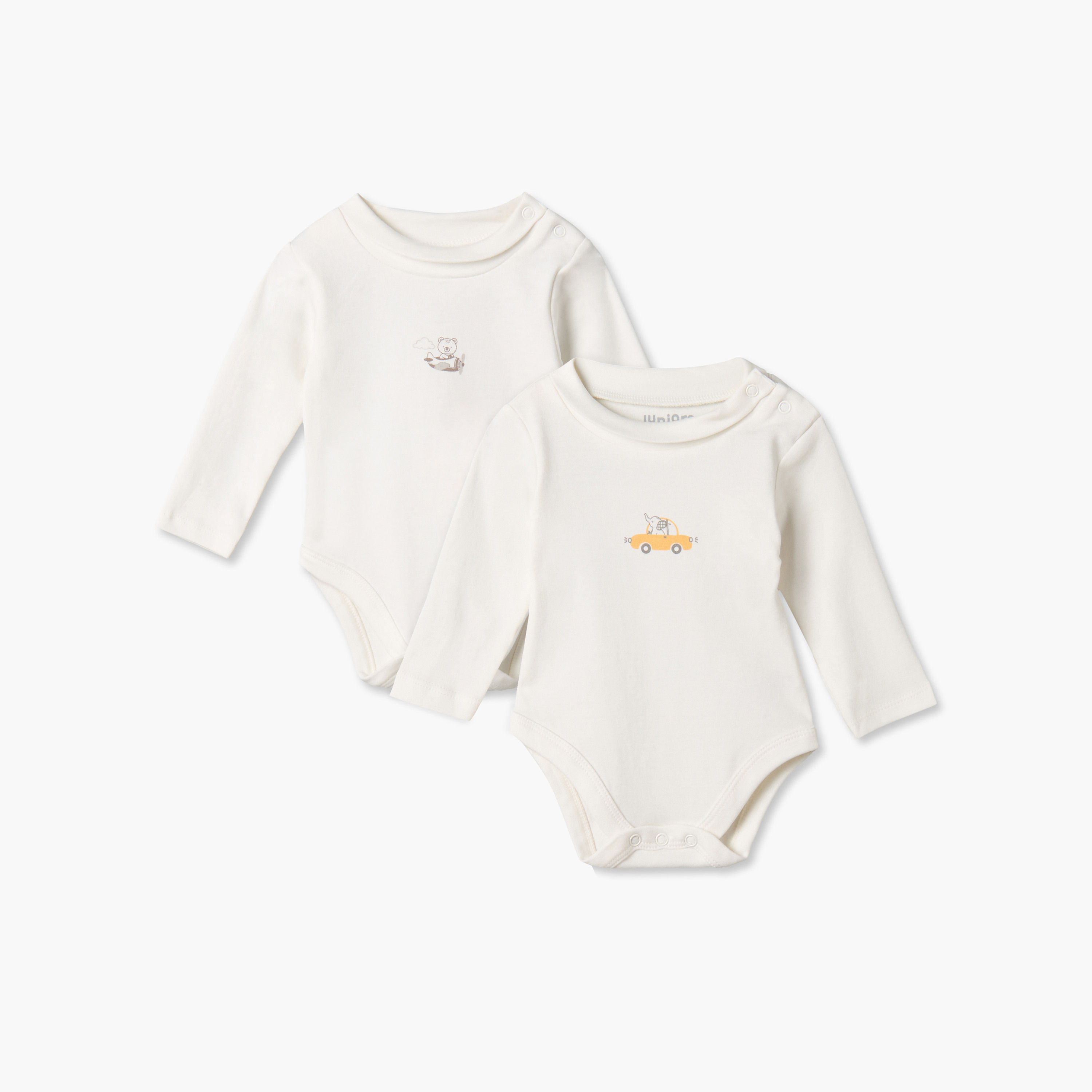 Pack of 2 Juniors Crew Neck Long Sleeves Bodysuit with Snap Button Closure-baby-boys-clothing-bodysuits-image-1