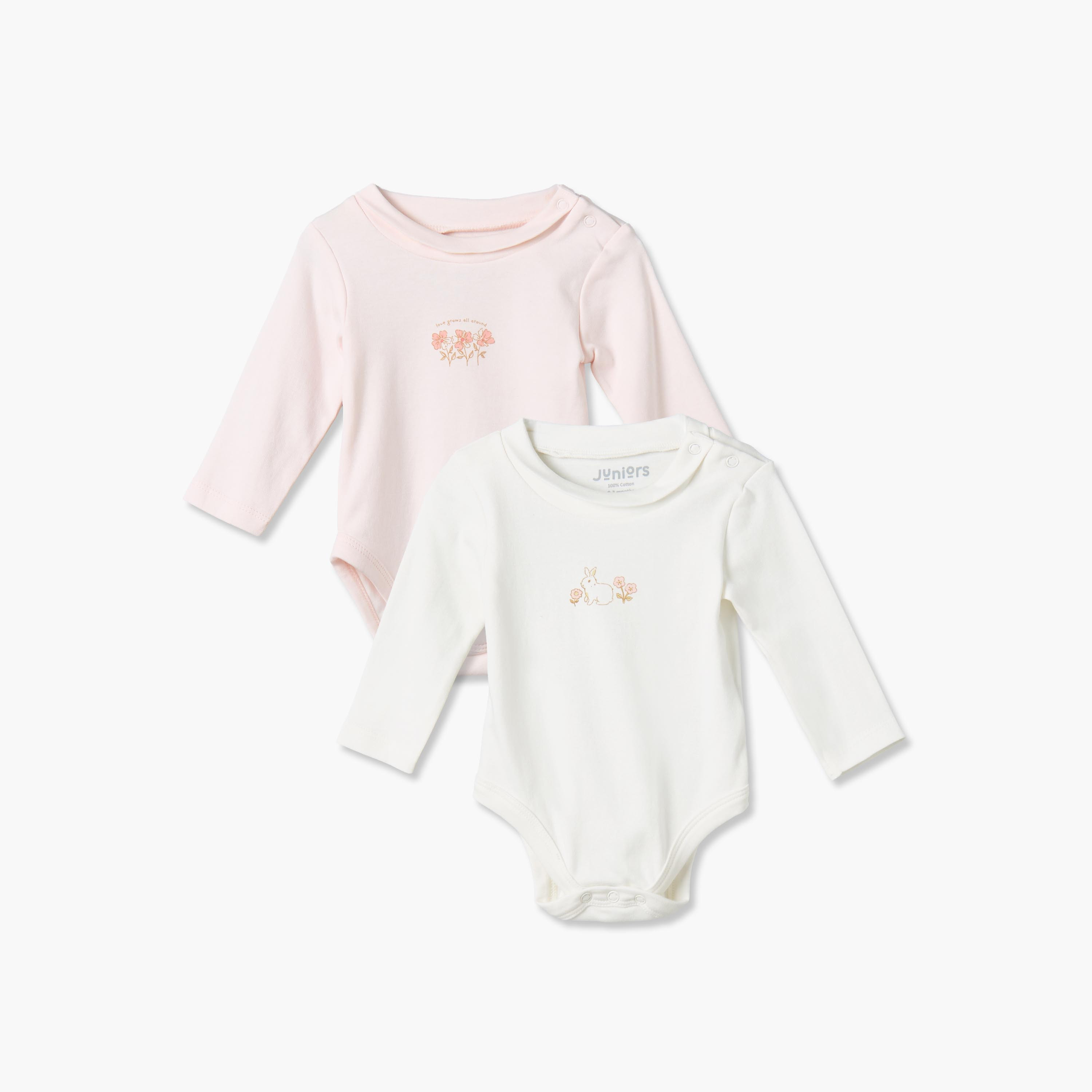 Pack of 2 Juniors Cotton Crew Neck Long Sleeves Bodysuit with Floral Print-baby-girls-clothing-winterwear-bodysuits-image-1
