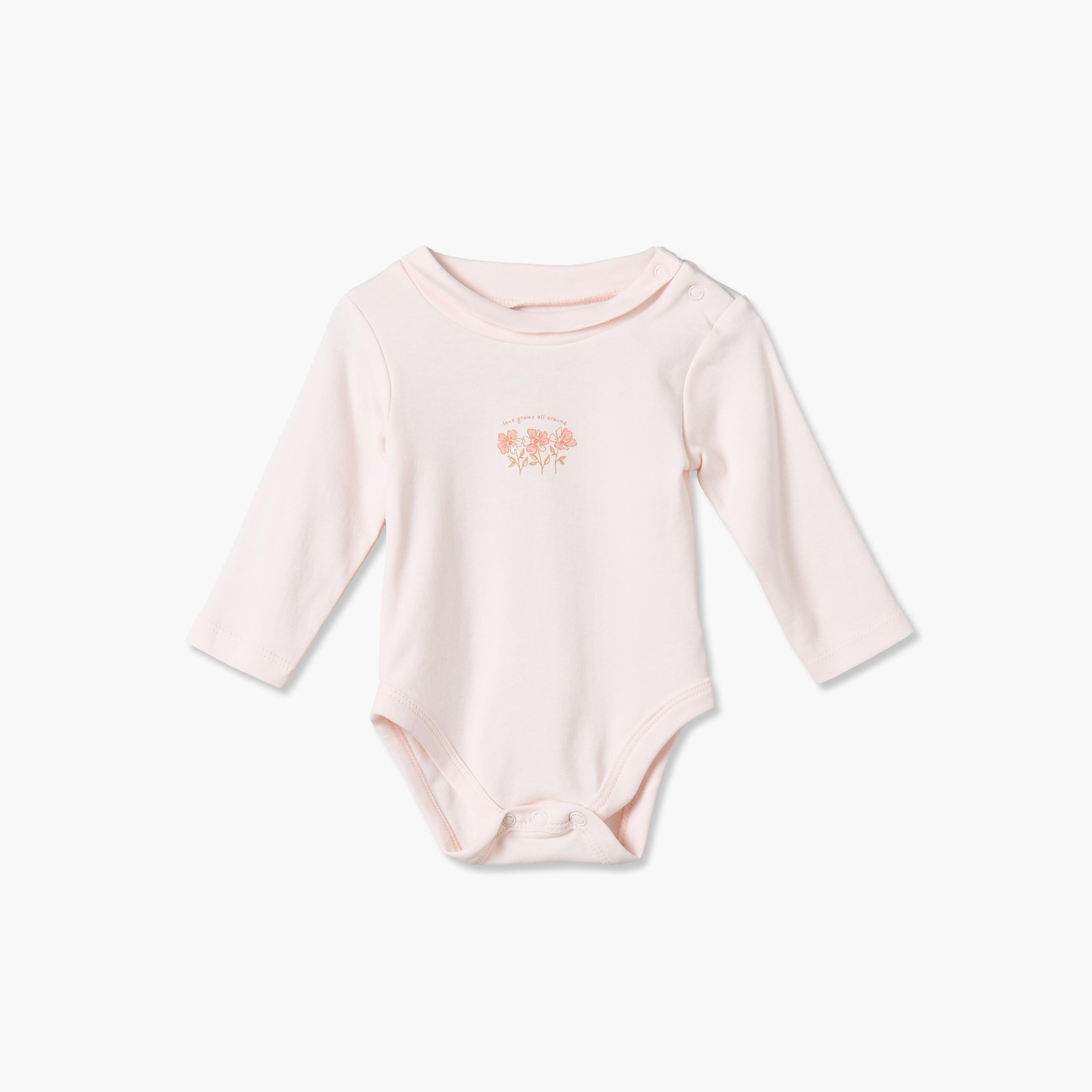 Pack of 2 Juniors Cotton Crew Neck Long Sleeves Bodysuit with Floral Print-baby-girls-clothing-winterwear-bodysuits-image-2