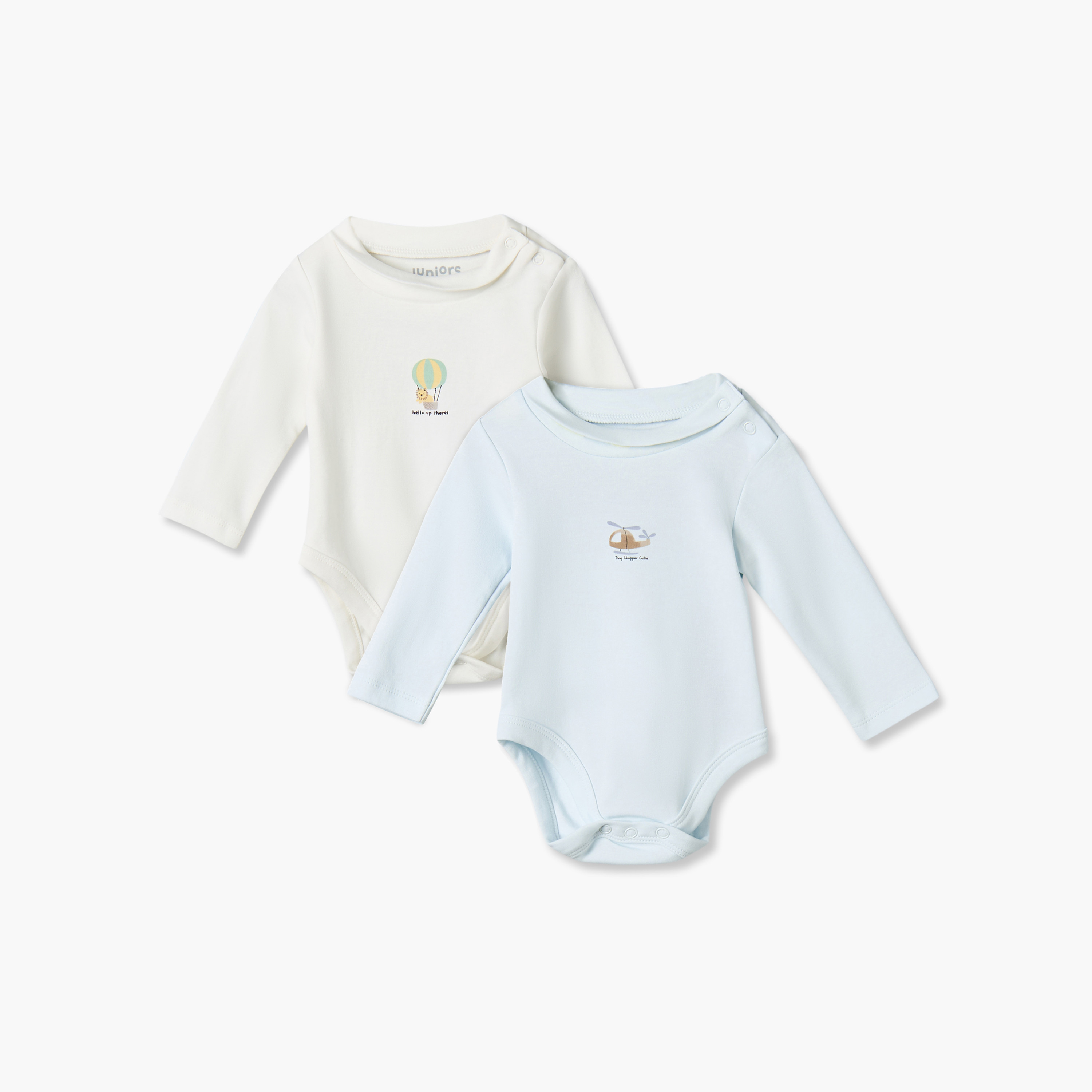 Pack of 2 Juniors Crew Neck Long Sleeves Bodysuit with Fun Print-baby-boys-clothing-bodysuits-image-1