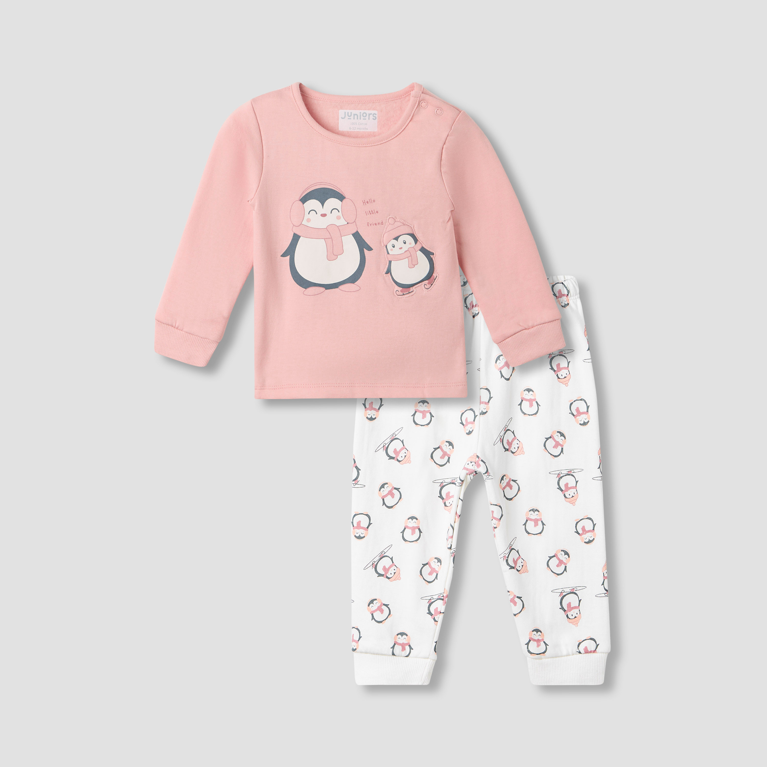 Juniors Pyjama Set with Penguin Applique - Cotton - Long Sleeves - Crew Neck-baby-girls-clothing-nightwear-pyjamasets-image-1