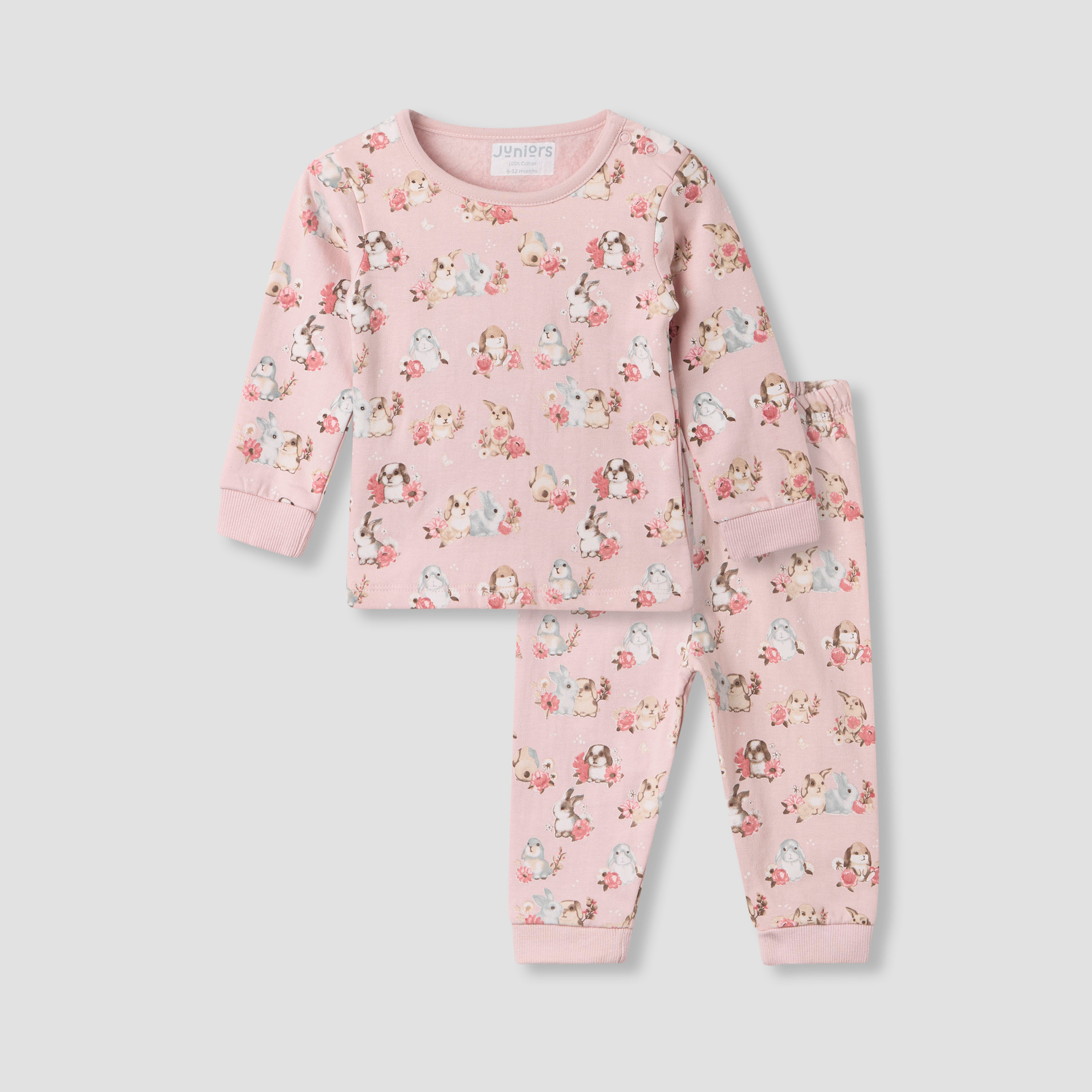 Juniors Pyjama Set with Bunny Print - Cotton - Long Sleeves - Round Neck-baby-girls-clothing-nightwear-pyjamasets-image-1