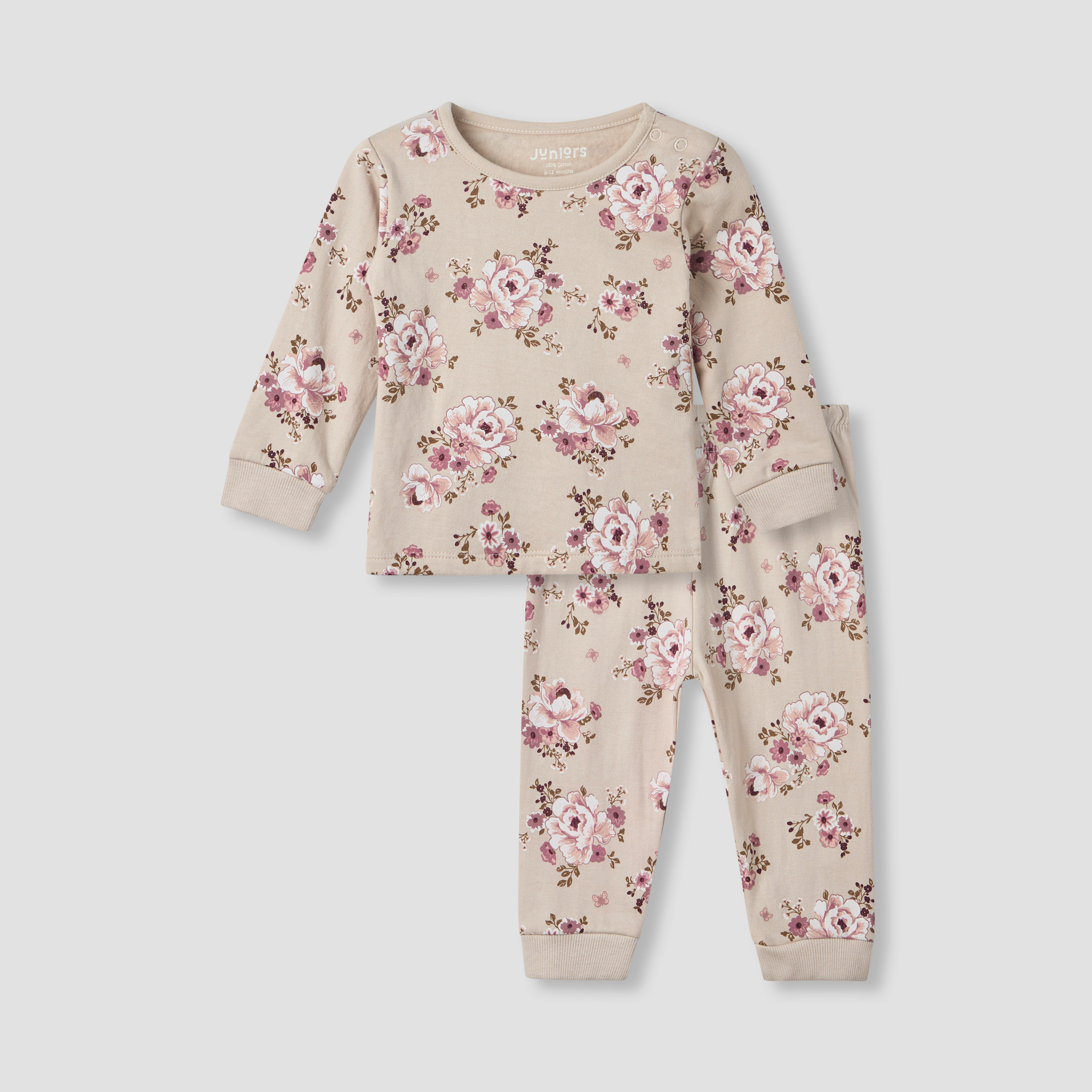Juniors Pyjama Set with Floral Print - Cotton - Long Sleeves - Round Neck-baby-girls-clothing-nightwear-pyjamasets-image-1