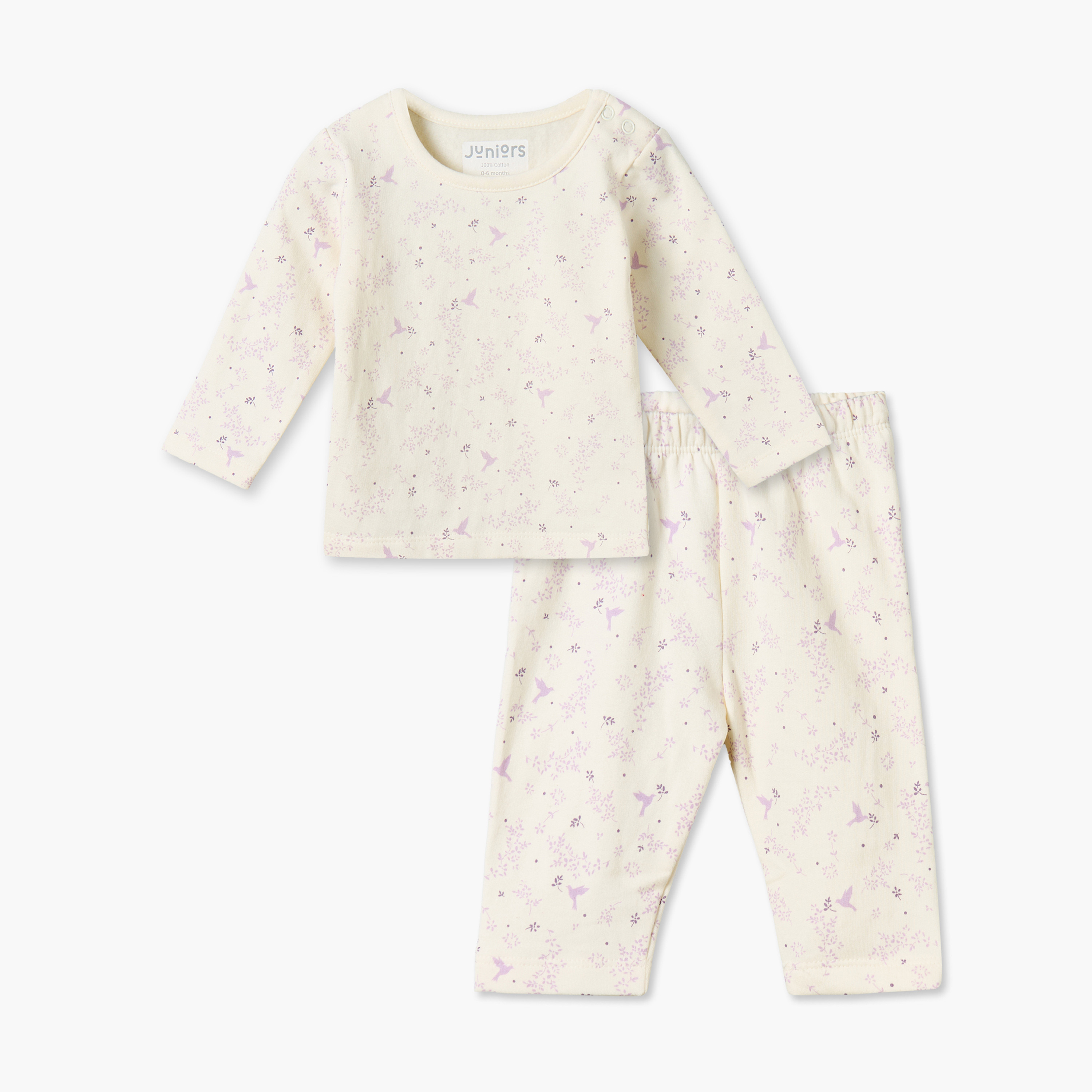 Juniors Cotton Round Neck Long Sleeves Pyjama Set with Floral Print-baby-girls-clothing-nightwear-pyjamasets-image-1