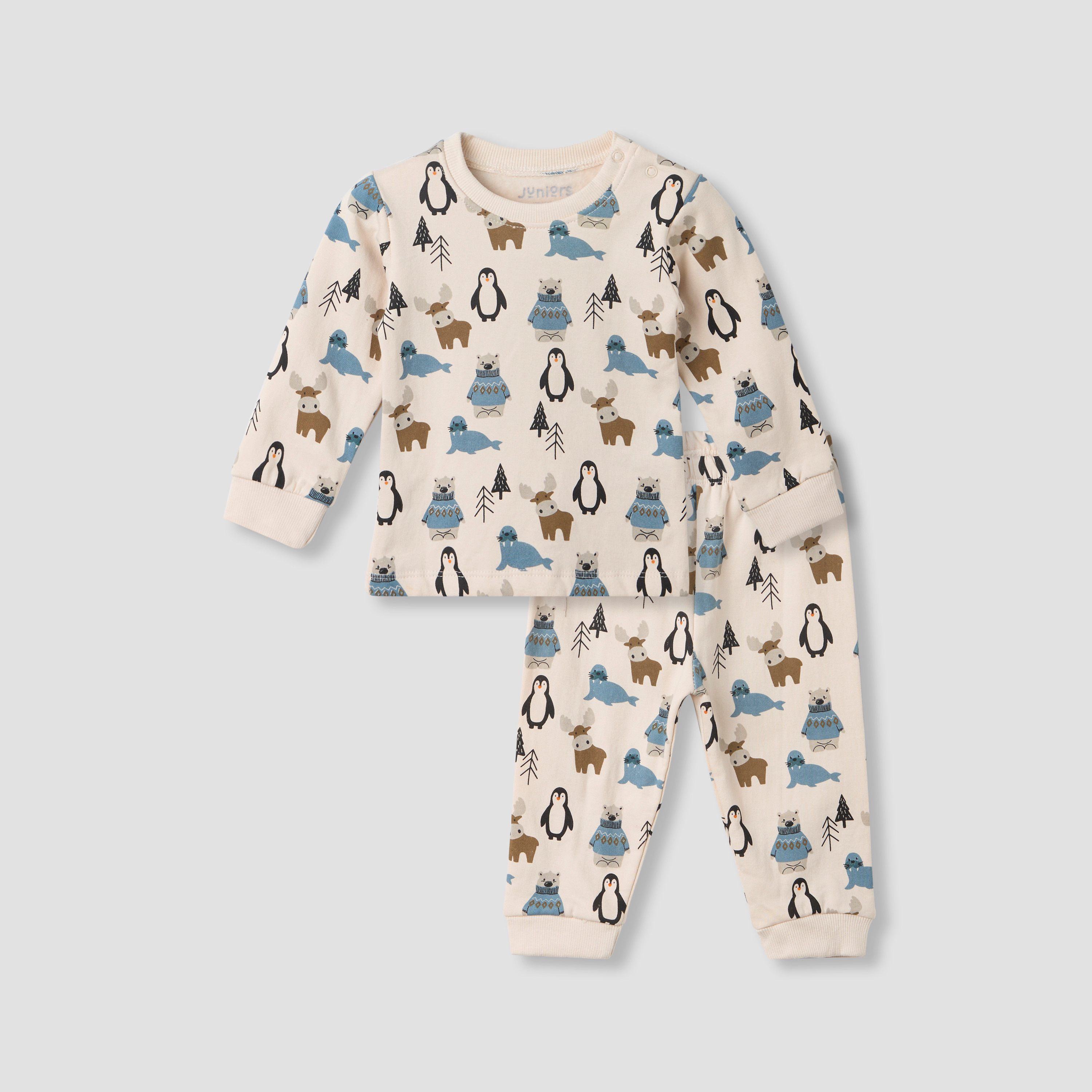 Juniors Pyjama Set with Arctic Animal Print - Cotton - Long Sleeves - Crew Neck-baby-boys-clothing-nightwear-pyjamasets-image-1